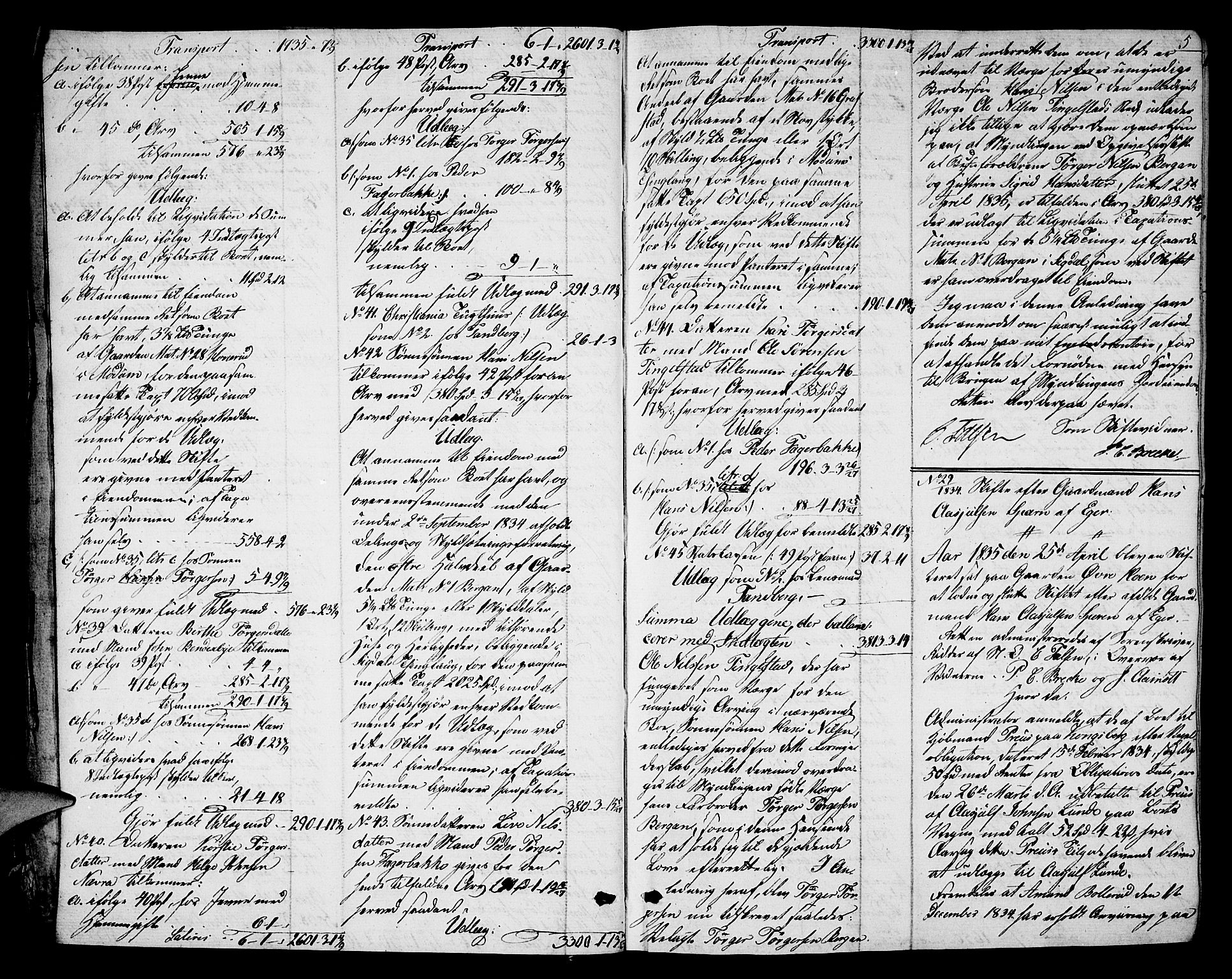 Eiker, Modum og Sigdal sorenskriveri, AV/SAKO-A-123/H/Hb/Hbc/L0002: Skifteutlodningsprotokoll, 1835-1842, p. 4b-5a