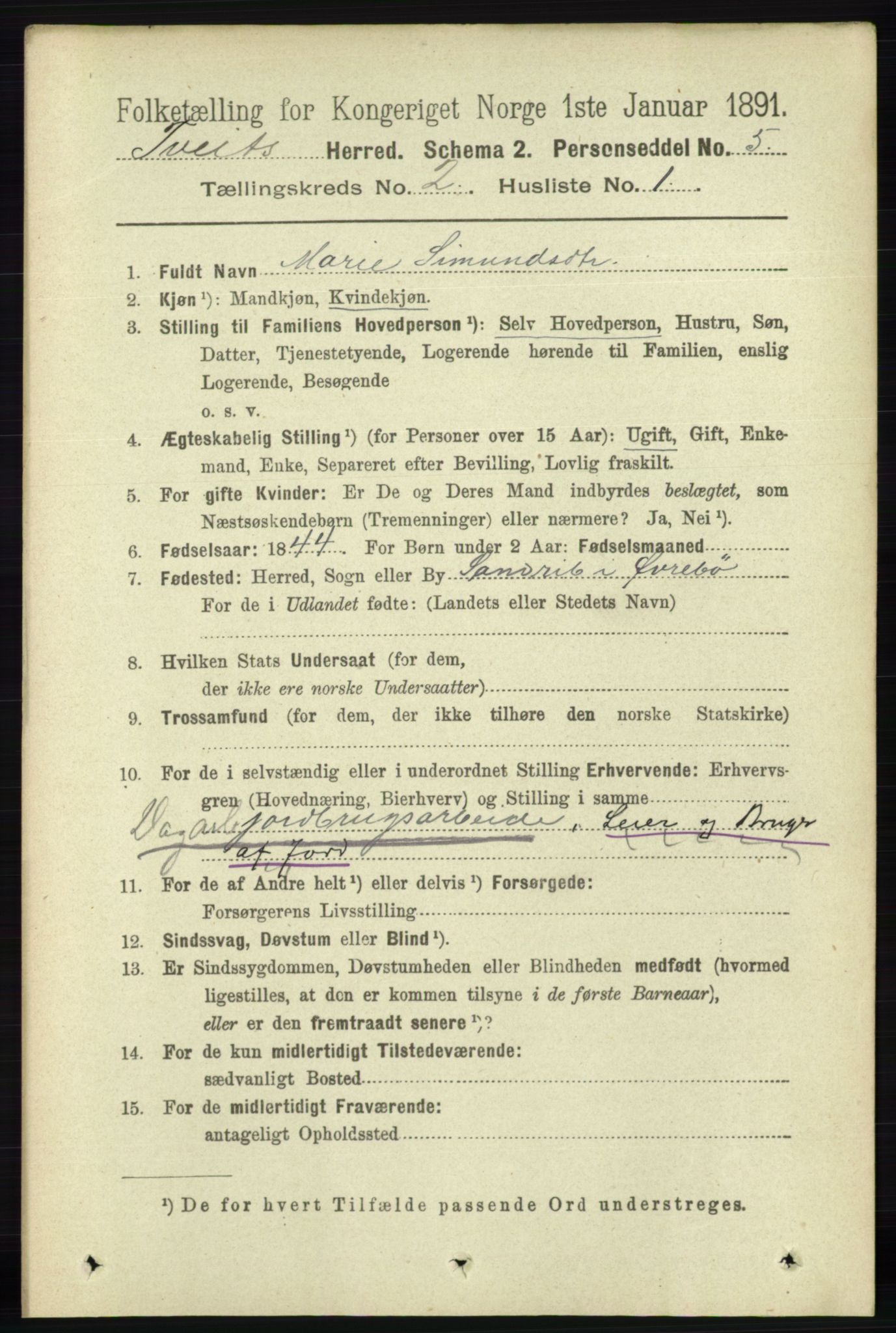 RA, 1891 census for 1013 Tveit, 1891, p. 526