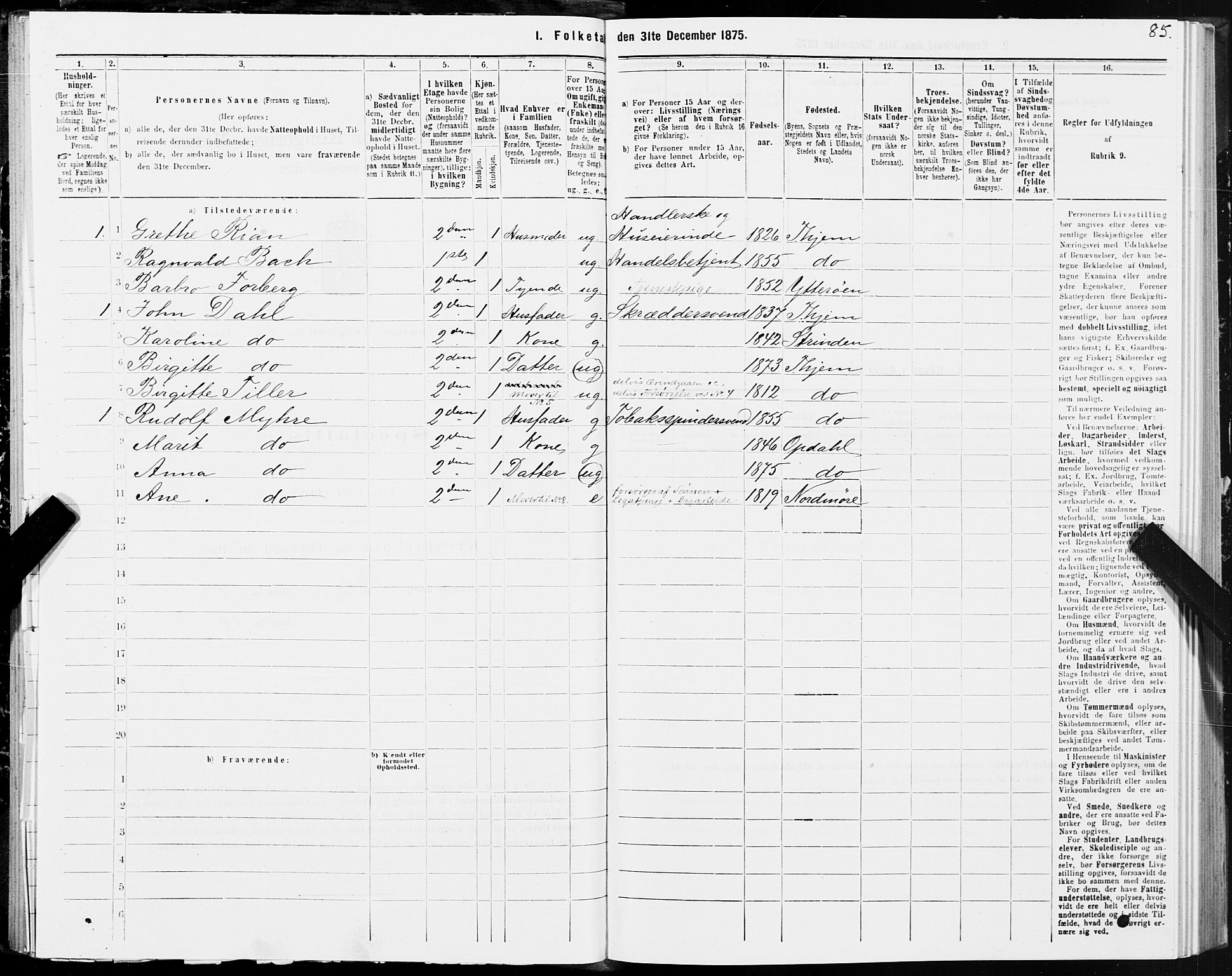 SAT, 1875 census for 1601 Trondheim, 1875, p. 6085