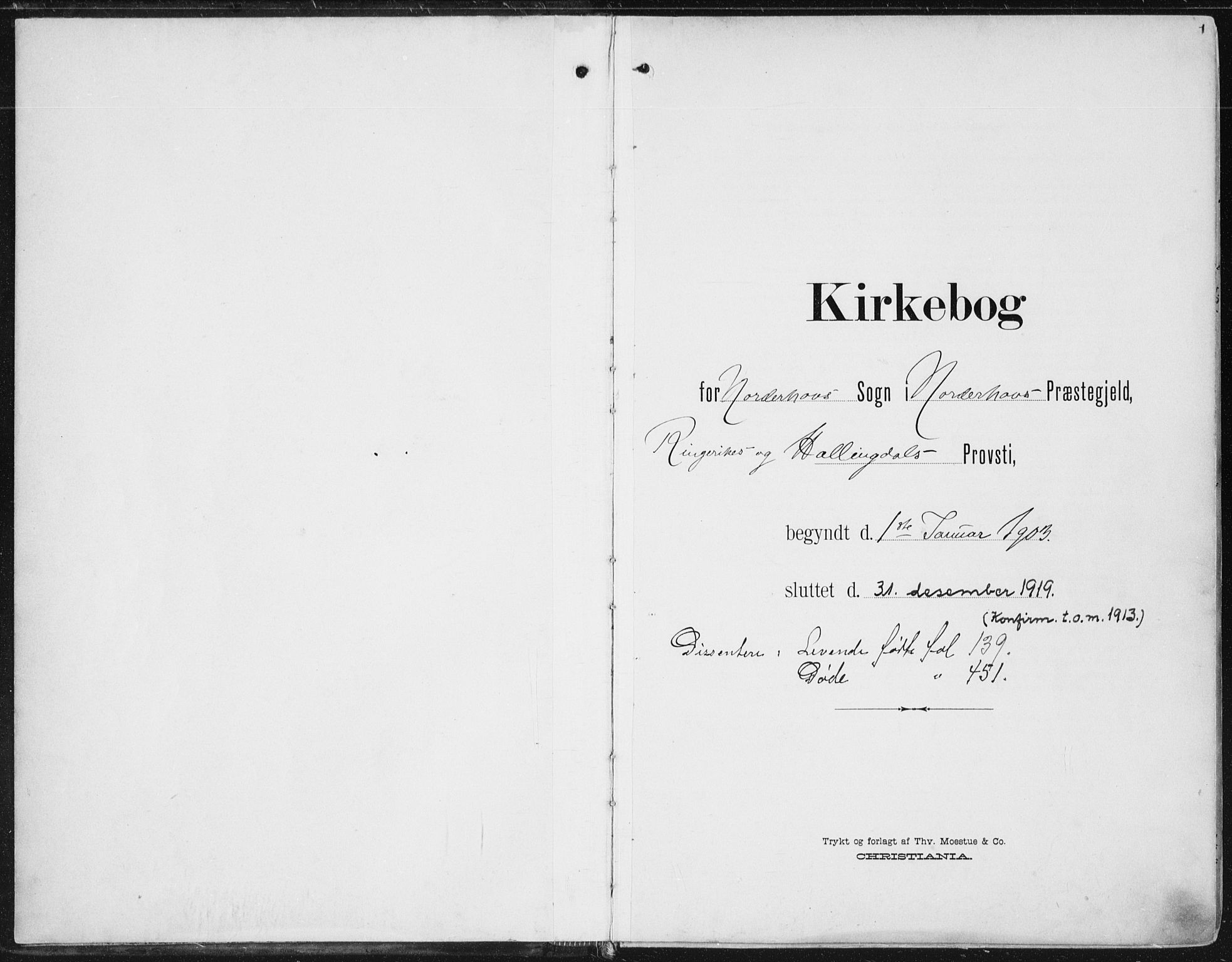 Norderhov kirkebøker, AV/SAKO-A-237/F/Fa/L0017: Parish register (official) no. 17, 1903-1919, p. 1
