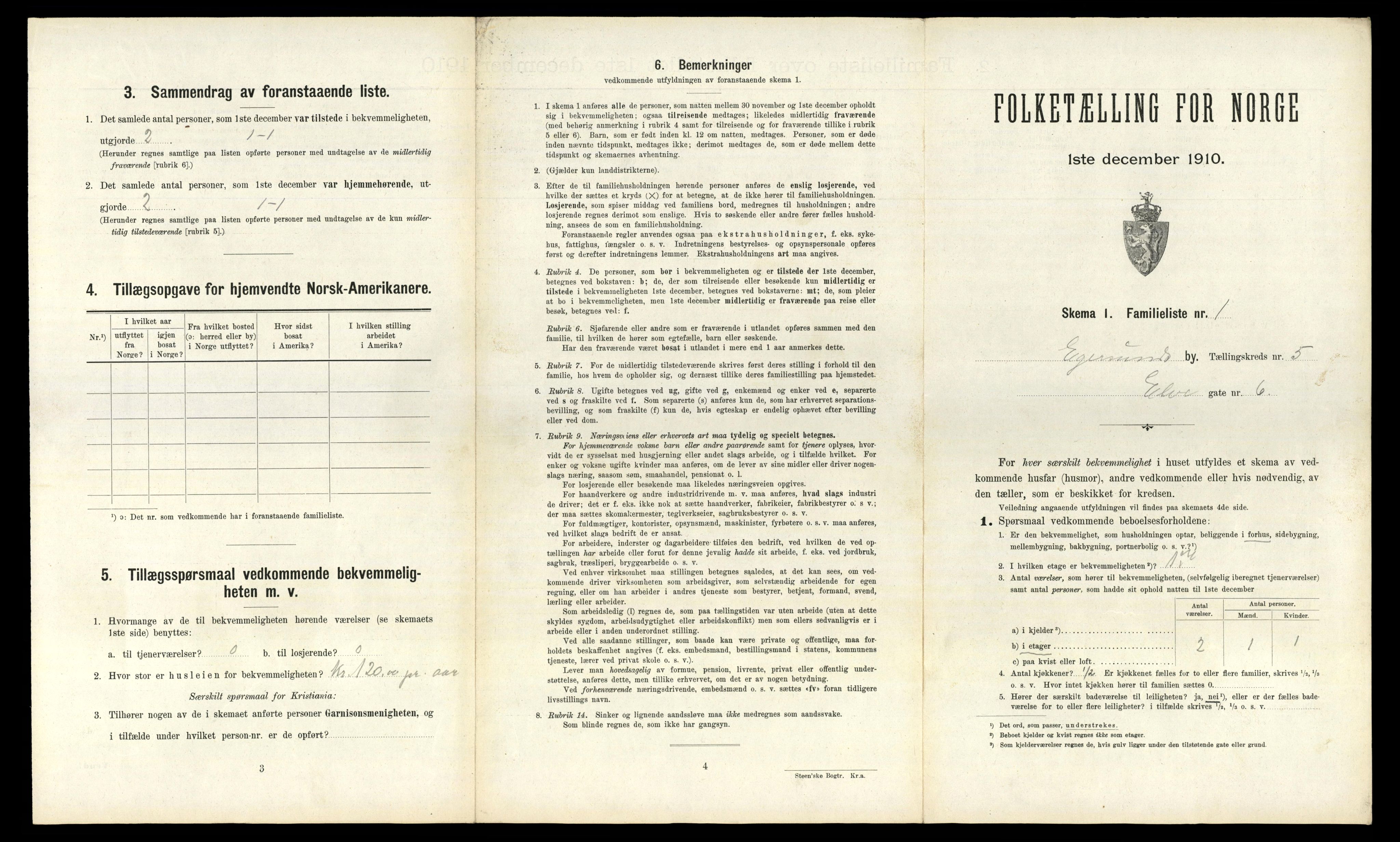 RA, 1910 census for Egersund, 1910, p. 1455