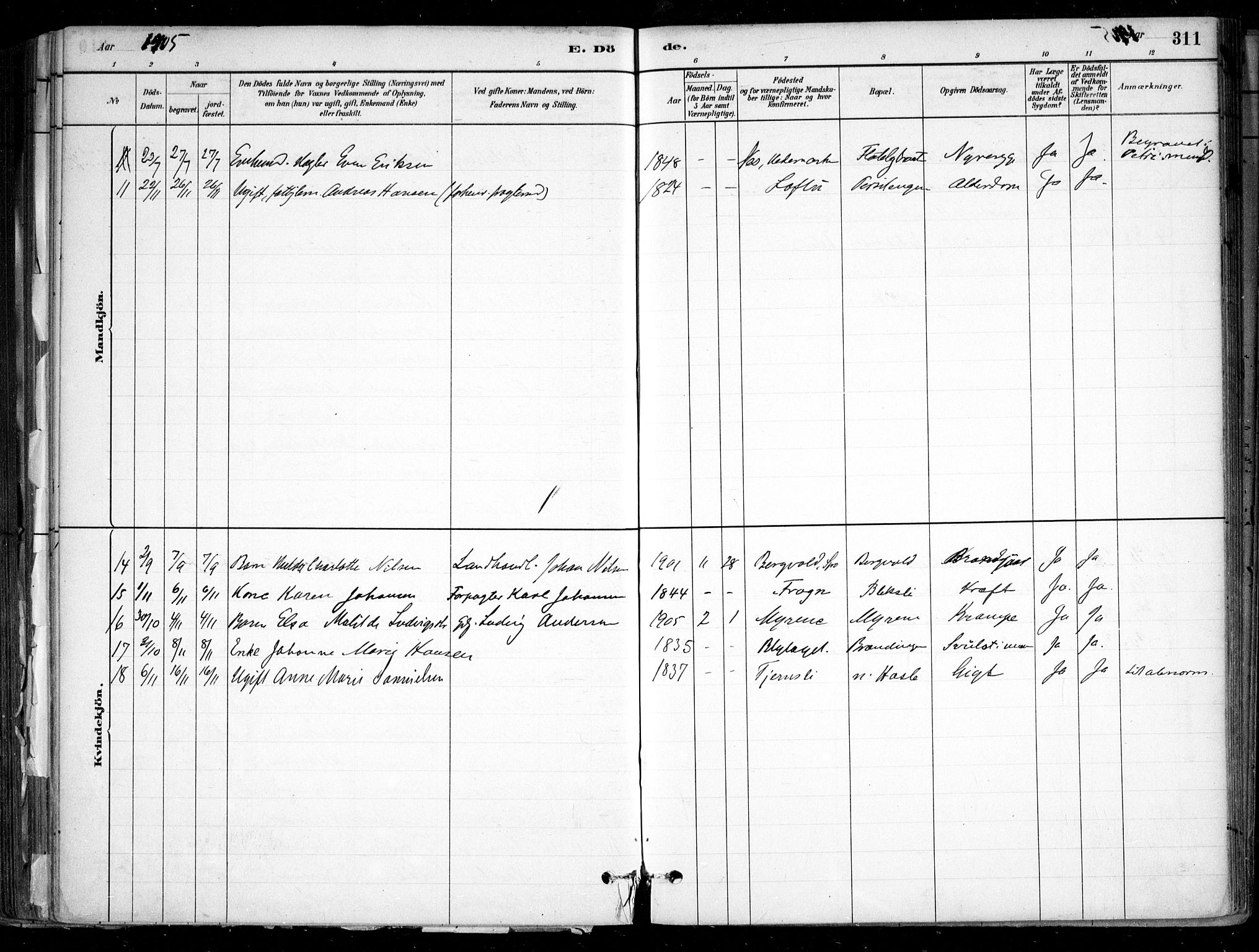 Nesodden prestekontor Kirkebøker, AV/SAO-A-10013/F/Fa/L0009: Parish register (official) no. I 9, 1880-1915, p. 311