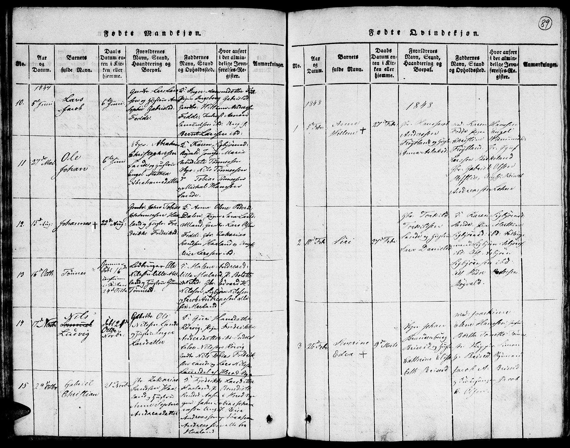Kvinesdal sokneprestkontor, SAK/1111-0026/F/Fa/Faa/L0001: Parish register (official) no. A 1, 1815-1849, p. 89