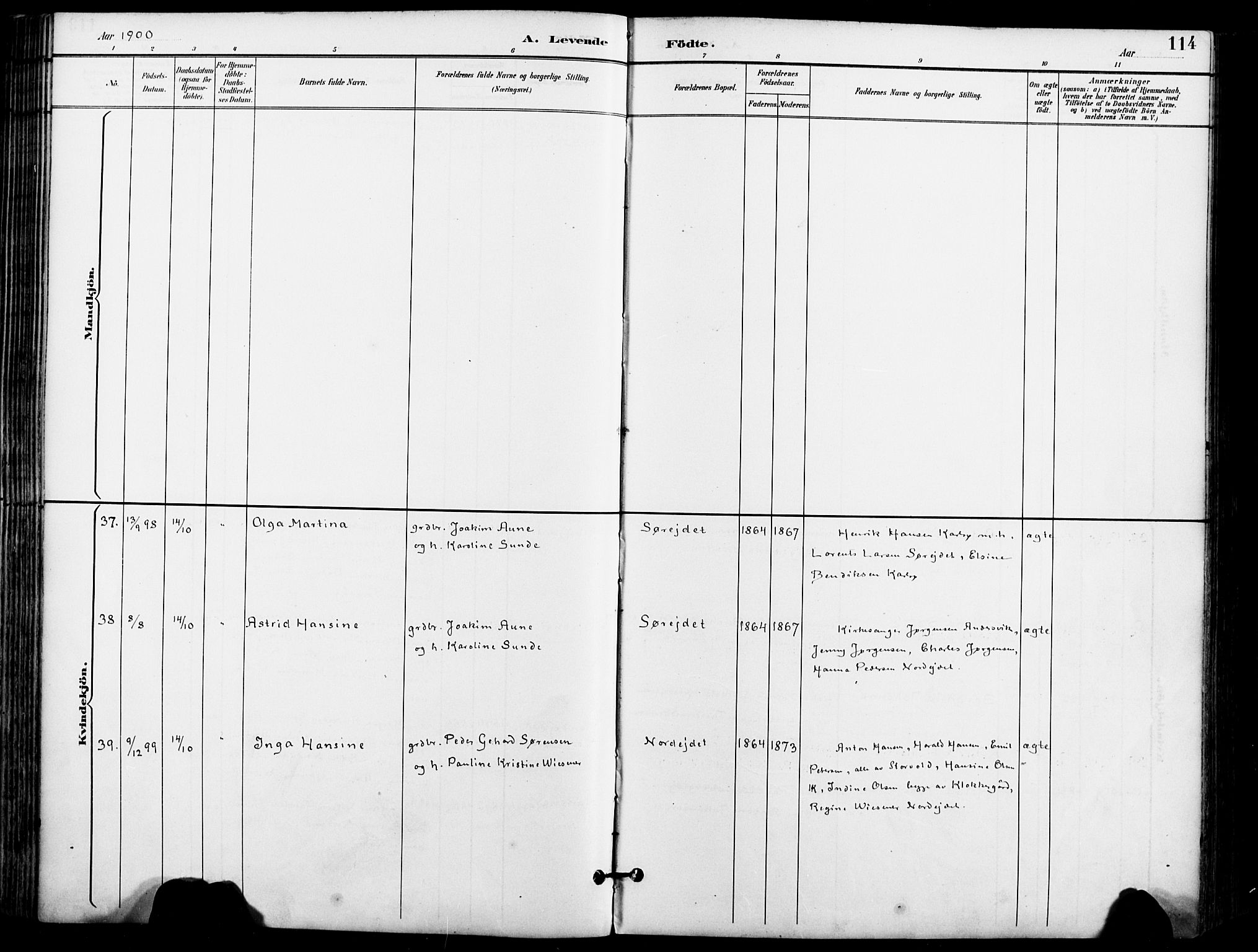 Karlsøy sokneprestembete, AV/SATØ-S-1299/H/Ha/Haa/L0007kirke: Parish register (official) no. 7, 1891-1902, p. 114