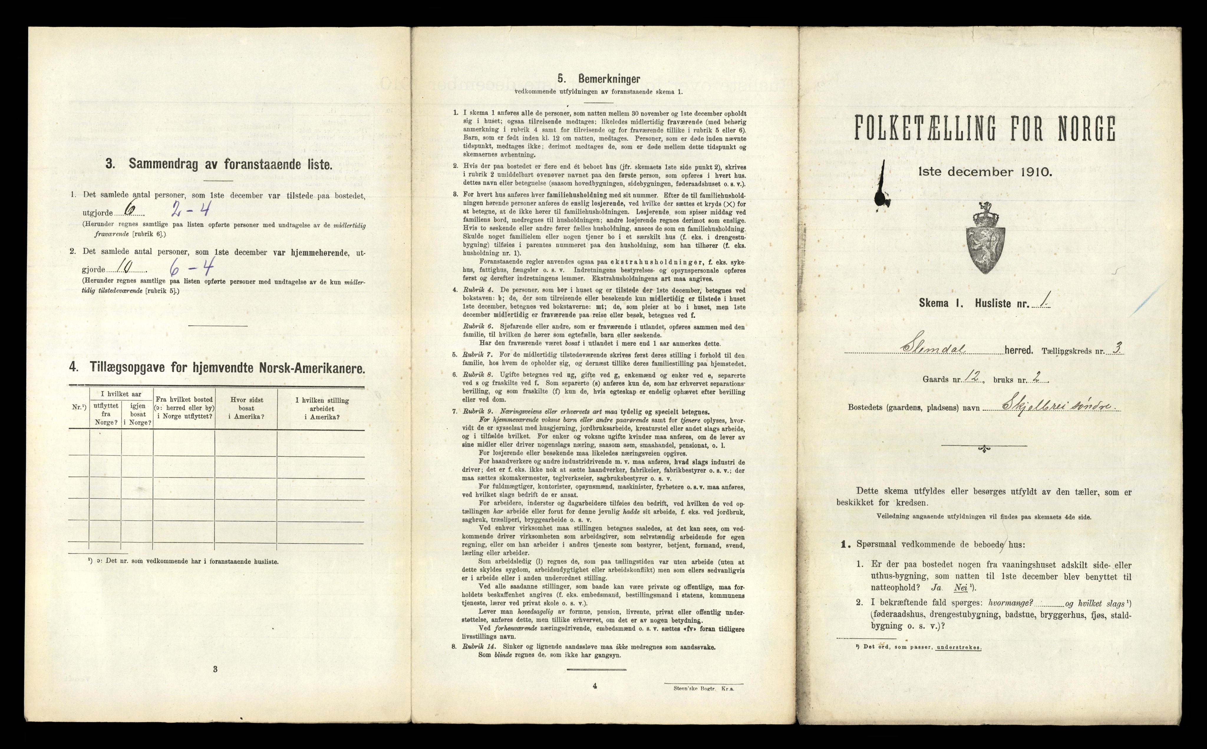 RA, 1910 census for Slemdal, 1910, p. 109