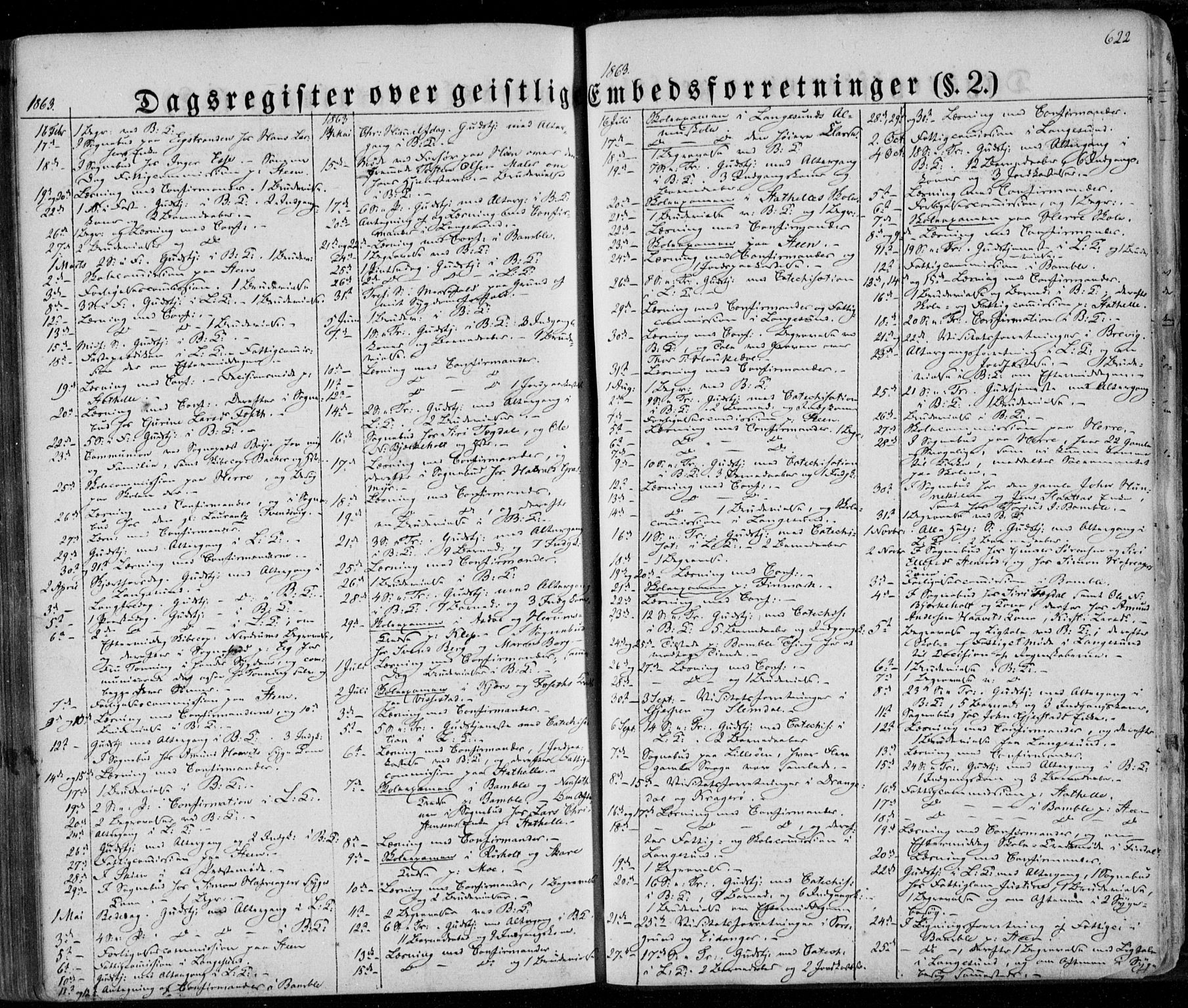 Bamble kirkebøker, SAKO/A-253/F/Fa/L0005: Parish register (official) no. I 5, 1854-1869, p. 622