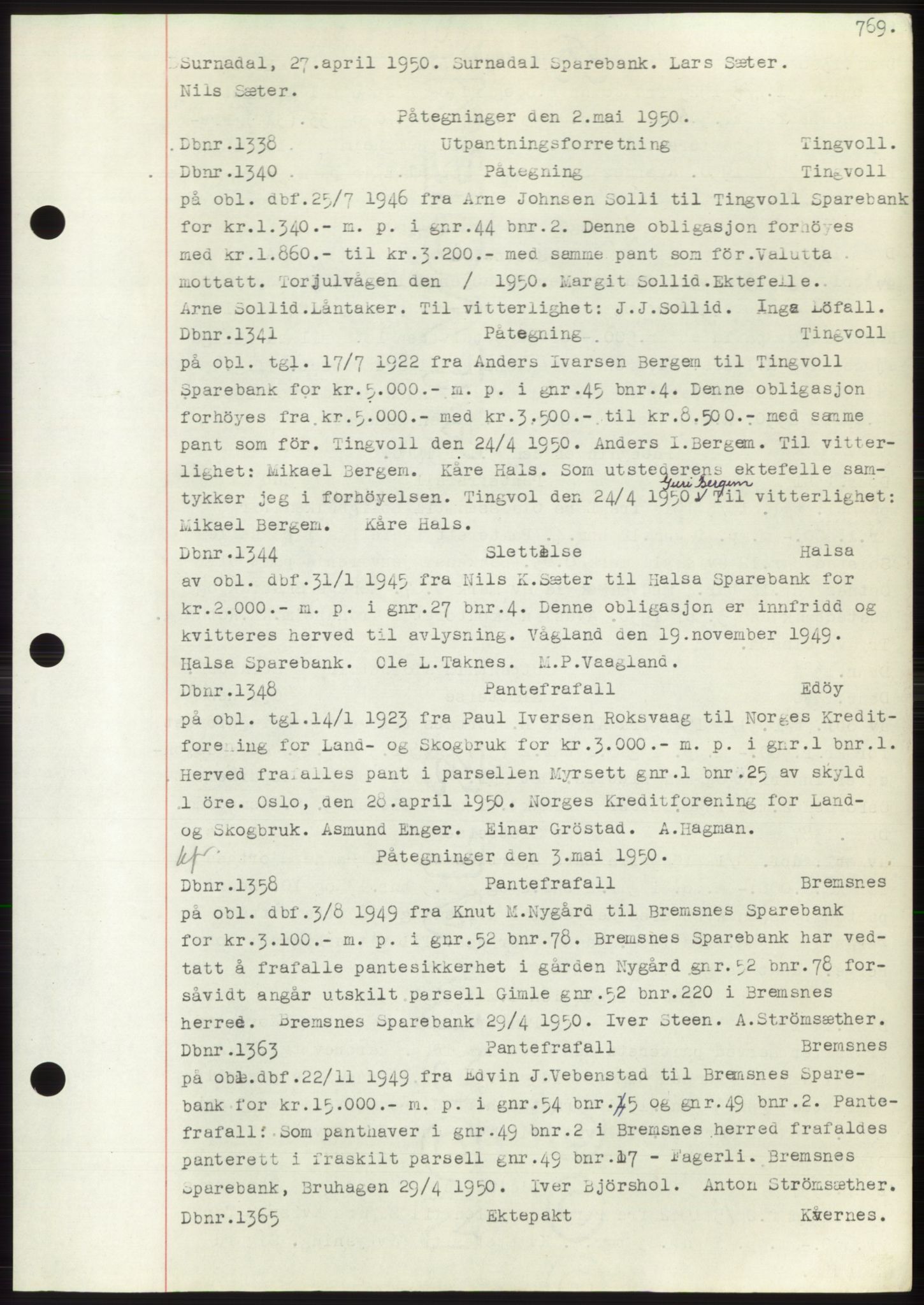 Nordmøre sorenskriveri, SAT/A-4132/1/2/2Ca: Mortgage book no. C82b, 1946-1951, Diary no: : 1338/1950