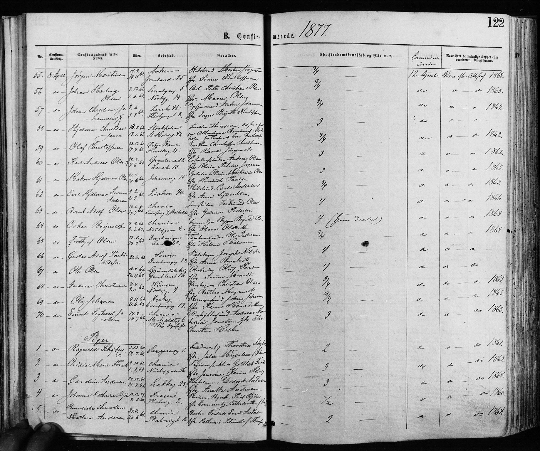 Grønland prestekontor Kirkebøker, AV/SAO-A-10848/F/Fa/L0005: Parish register (official) no. 5, 1869-1880, p. 122