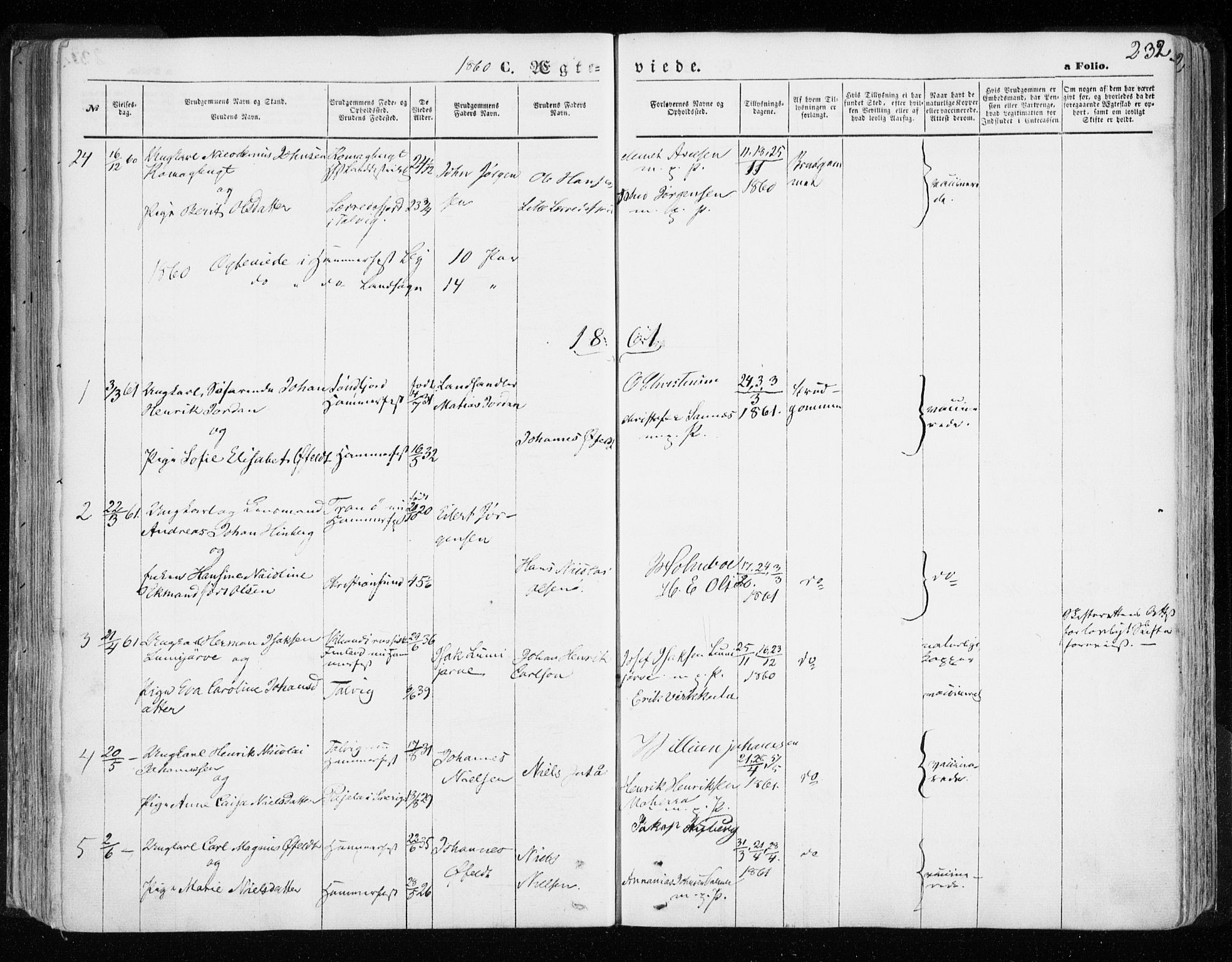 Hammerfest sokneprestkontor, SATØ/S-1347/H/Ha/L0005.kirke: Parish register (official) no. 5, 1857-1869, p. 232