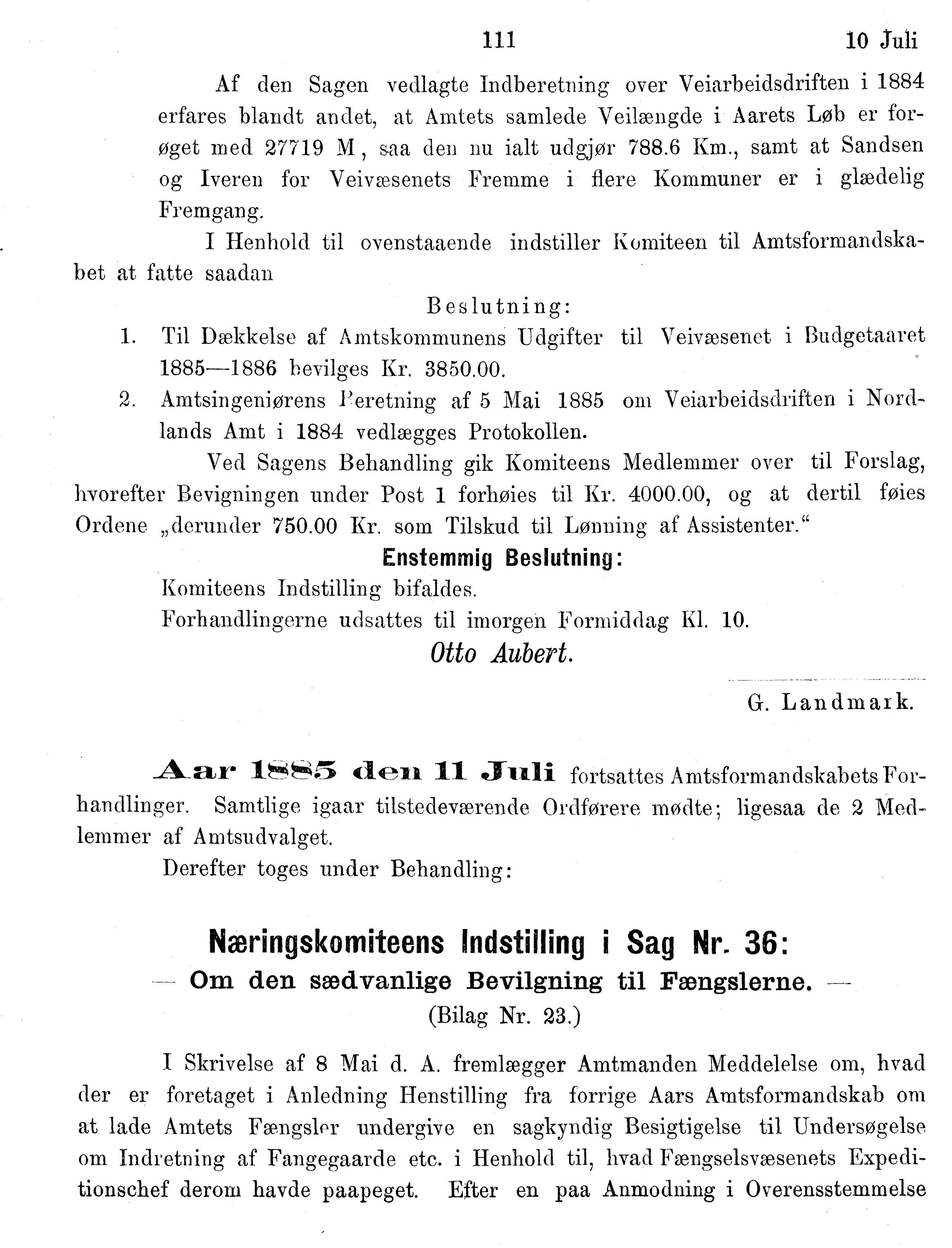 Nordland Fylkeskommune. Fylkestinget, AIN/NFK-17/176/A/Ac/L0014: Fylkestingsforhandlinger 1881-1885, 1881-1885, p. 111