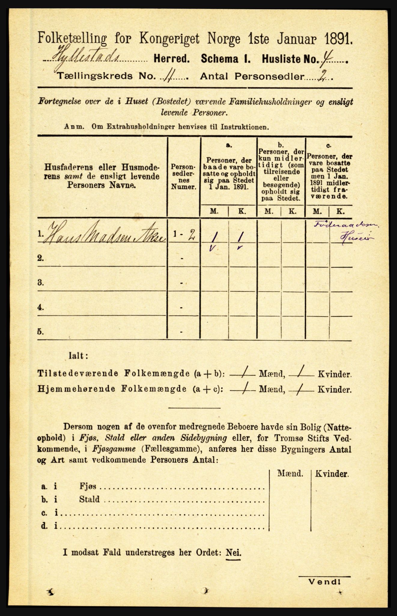 RA, 1891 census for 1413 Hyllestad, 1891, p. 1997