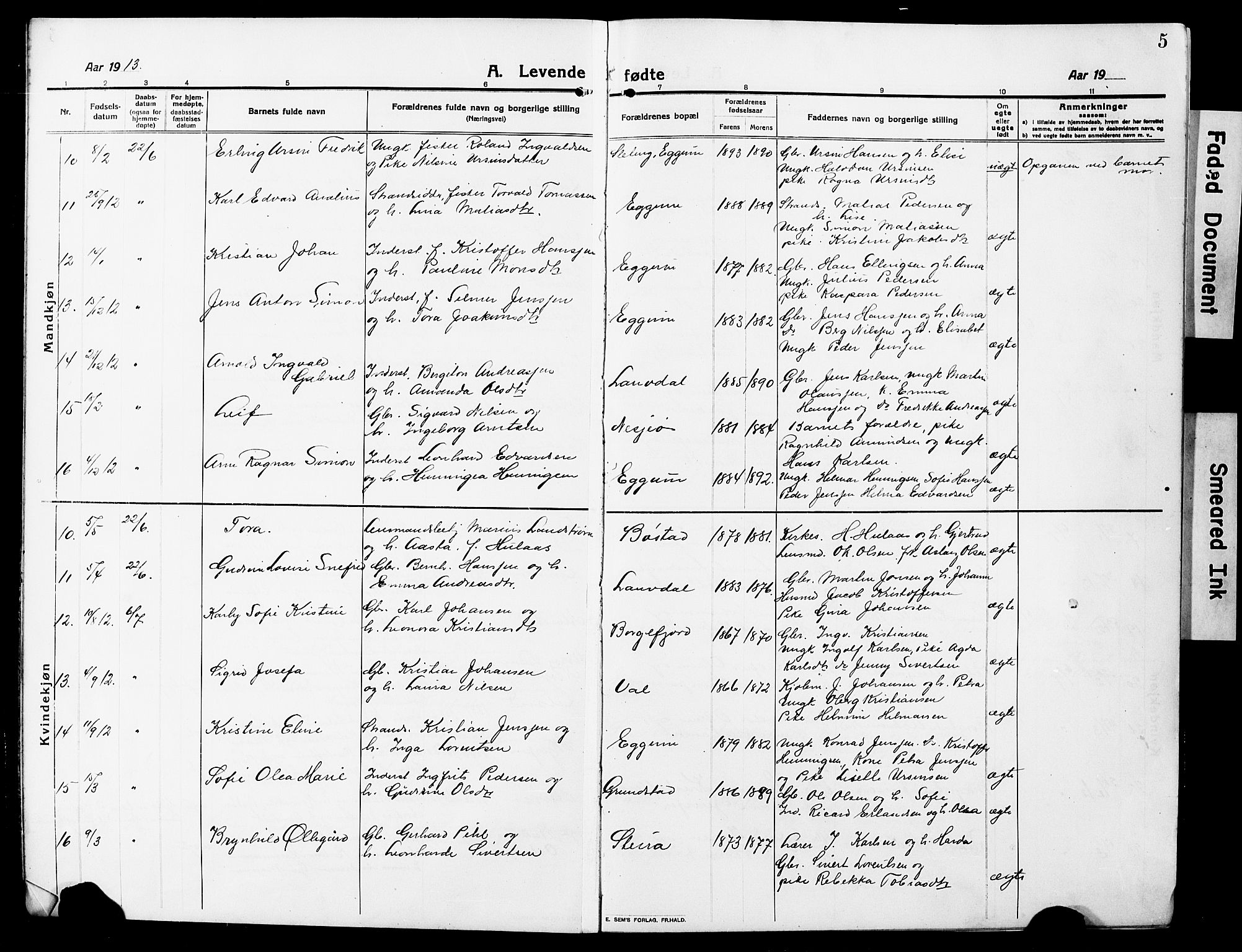 Ministerialprotokoller, klokkerbøker og fødselsregistre - Nordland, SAT/A-1459/880/L1142: Parish register (copy) no. 880C04, 1913-1930, p. 5