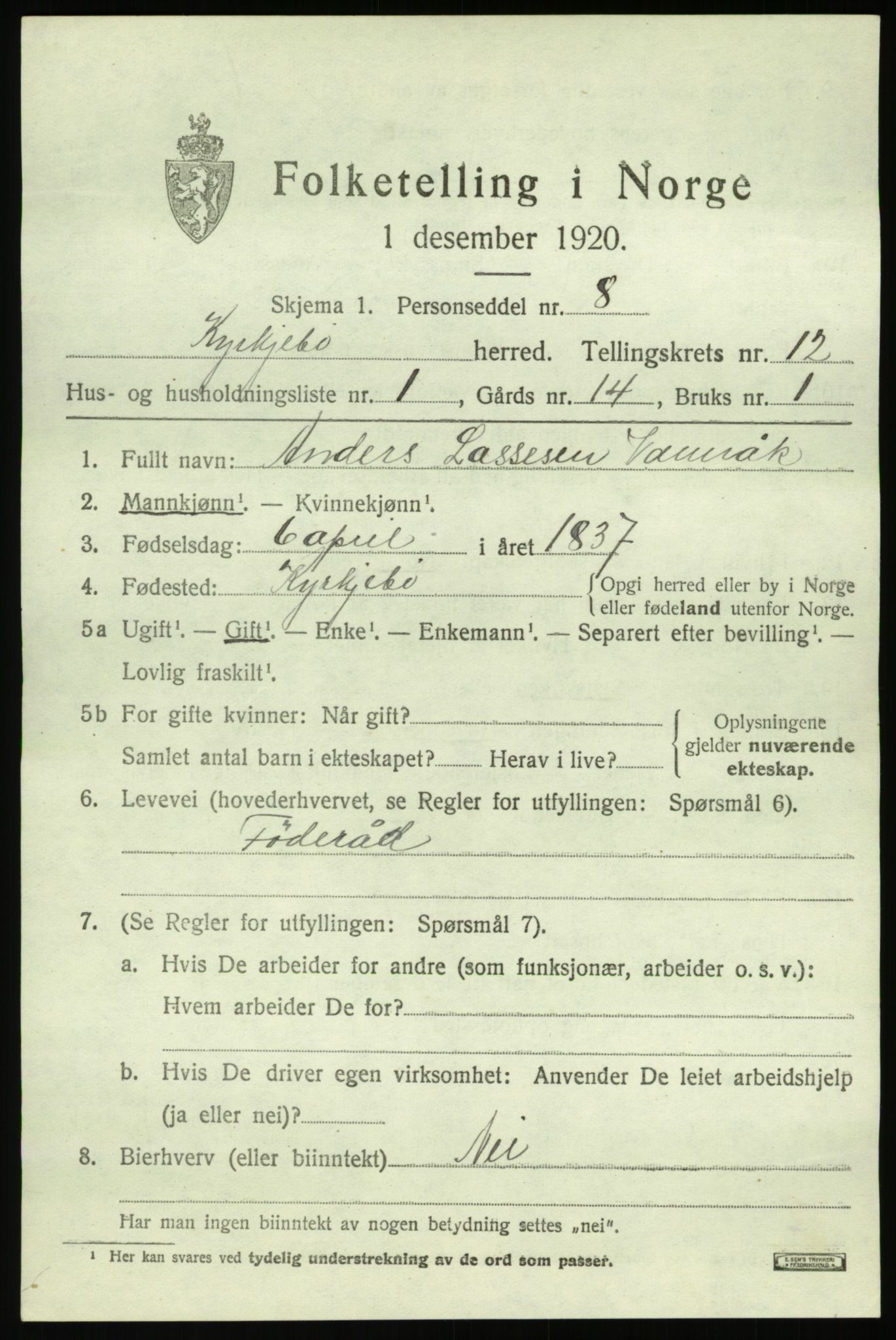 SAB, 1920 census for Kyrkjebø, 1920, p. 5871