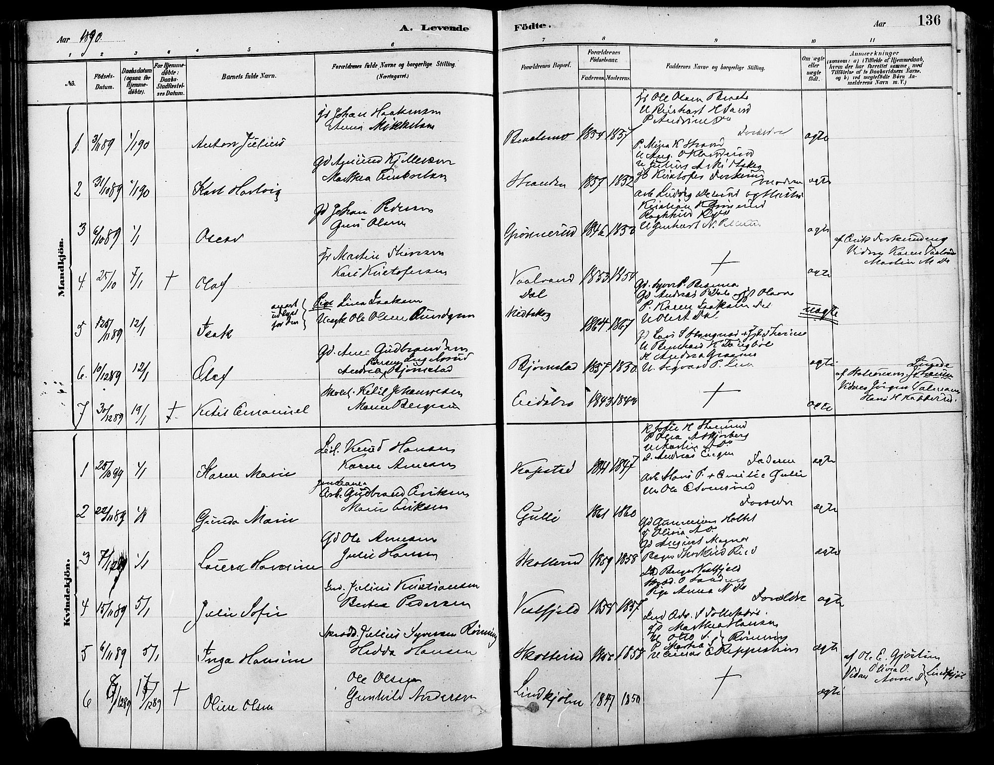 Eidskog prestekontor, SAH/PREST-026/H/Ha/Haa/L0003: Parish register (official) no. 3, 1879-1892, p. 136