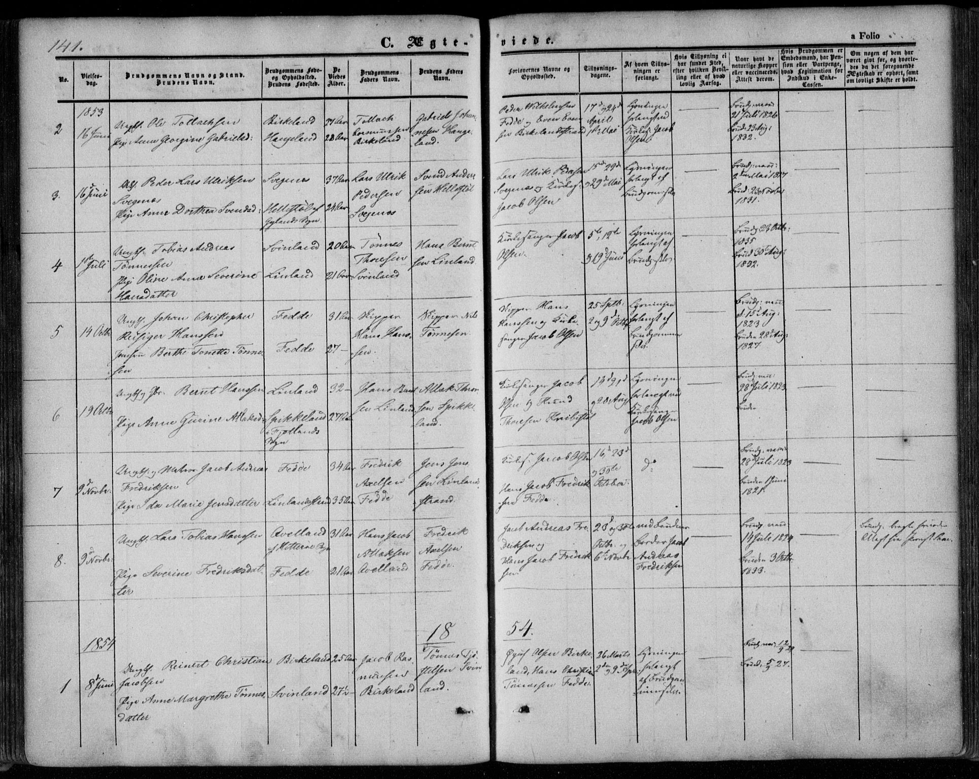 Kvinesdal sokneprestkontor, AV/SAK-1111-0026/F/Fa/Faa/L0002: Parish register (official) no. A 2, 1850-1876, p. 141