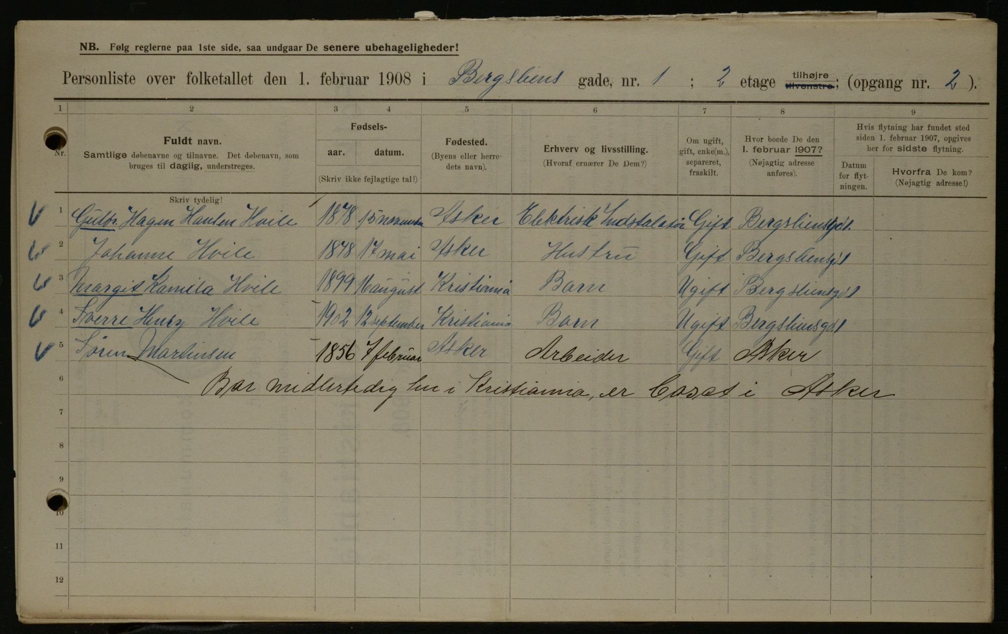 OBA, Municipal Census 1908 for Kristiania, 1908, p. 4024