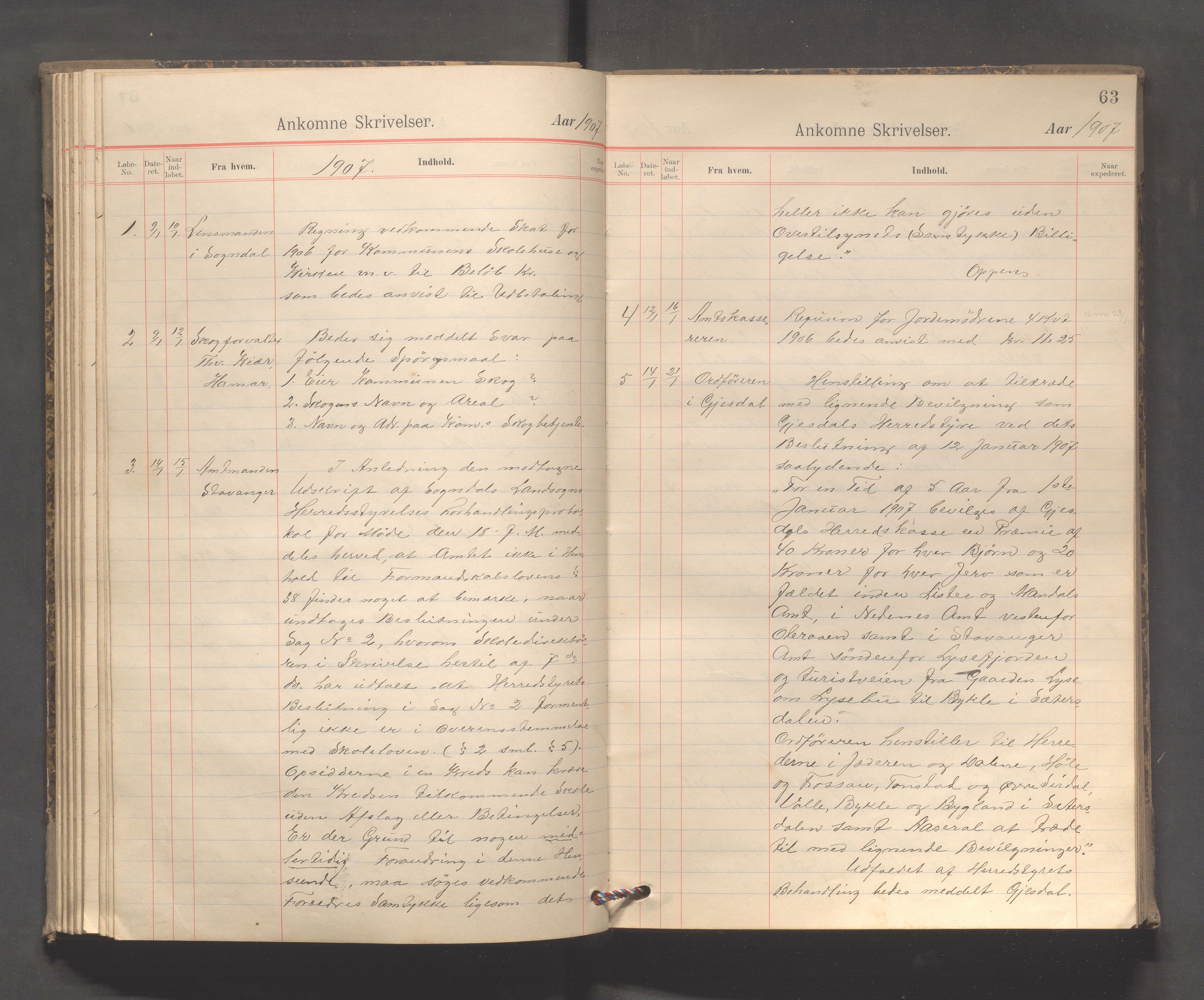 Sokndal kommune - Formannskapet/Sentraladministrasjonen, IKAR/K-101099/C/Ca/L0003: Journal, 1904-1912, p. 63