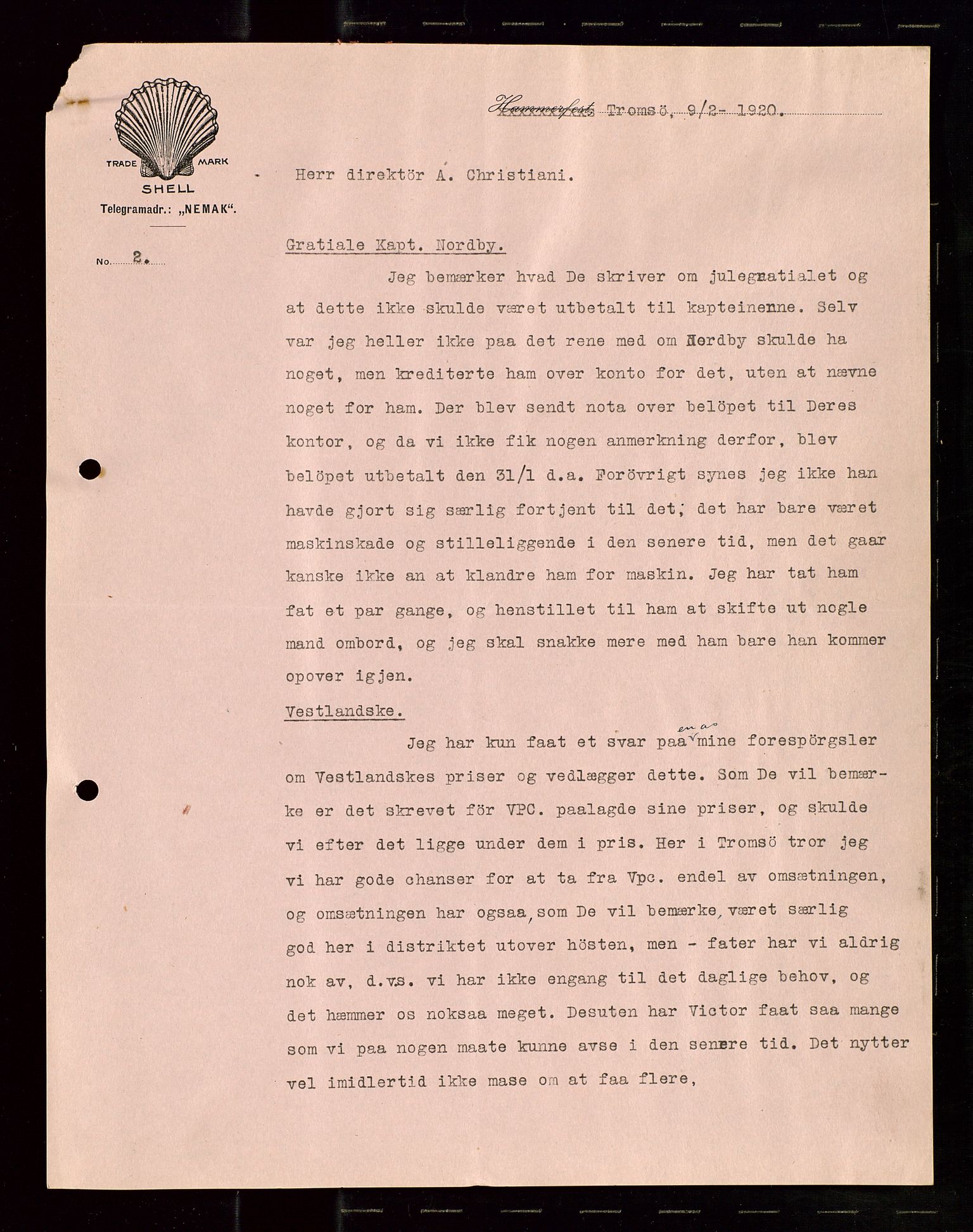 Pa 1521 - A/S Norske Shell, AV/SAST-A-101915/E/Ea/Eaa/L0010: Sjefskorrespondanse, 1920, p. 168