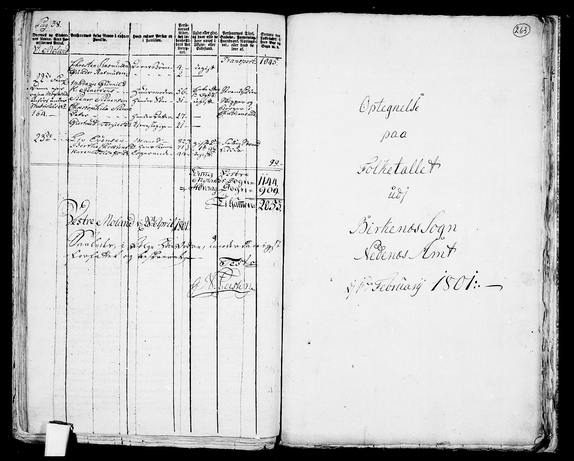 RA, 1801 census for 1013P Tveit, 1801, p. 262b-263a