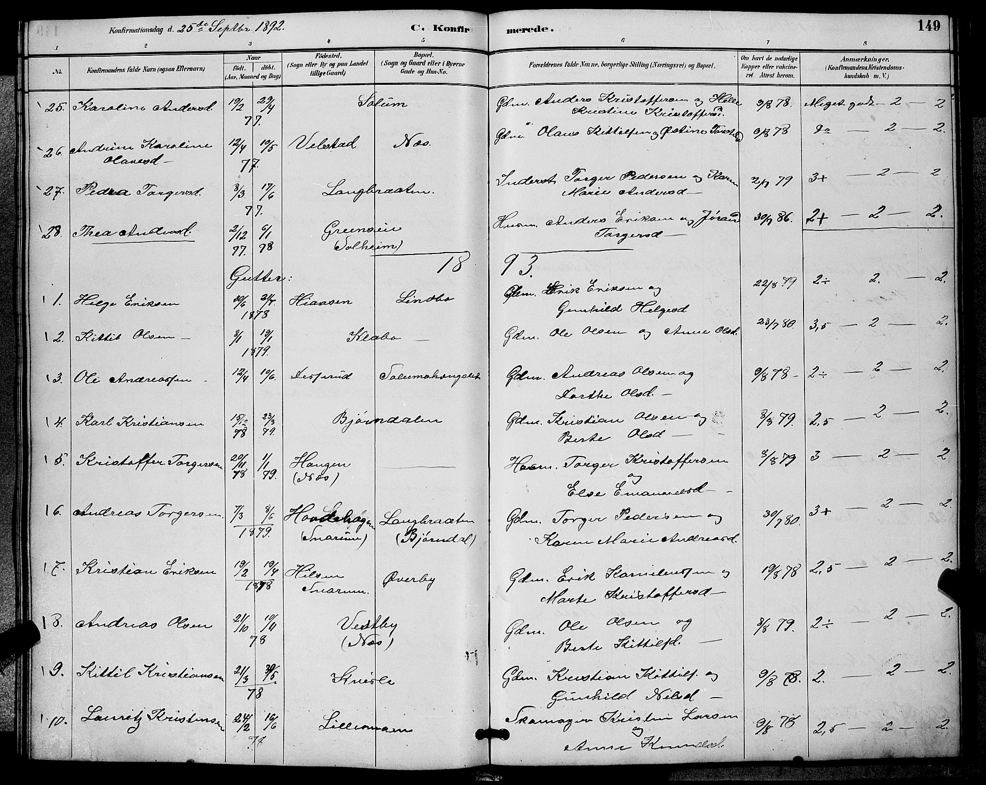 Sigdal kirkebøker, SAKO/A-245/G/Ga/L0005: Parish register (copy) no. I 5, 1886-1900, p. 149