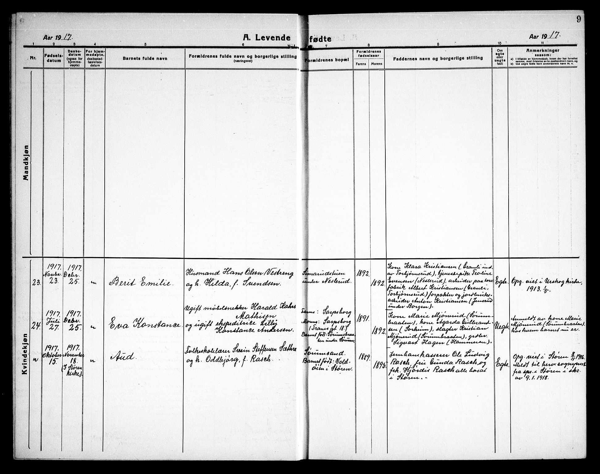 Sørum prestekontor Kirkebøker, AV/SAO-A-10303/G/Ga/L0008: Parish register (copy) no. I 8, 1917-1934, p. 9