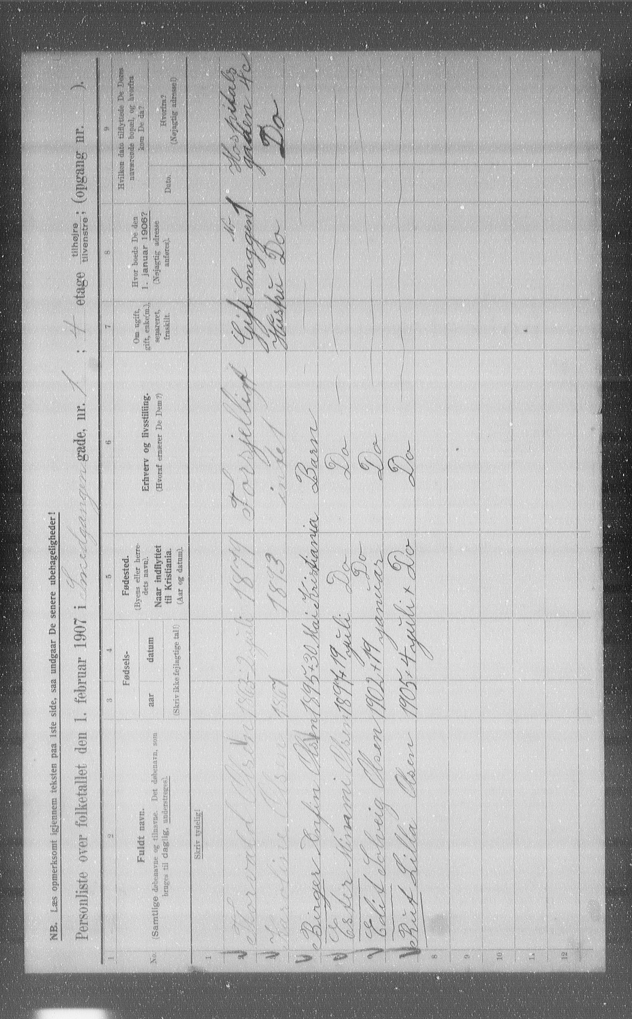 OBA, Municipal Census 1907 for Kristiania, 1907, p. 49584