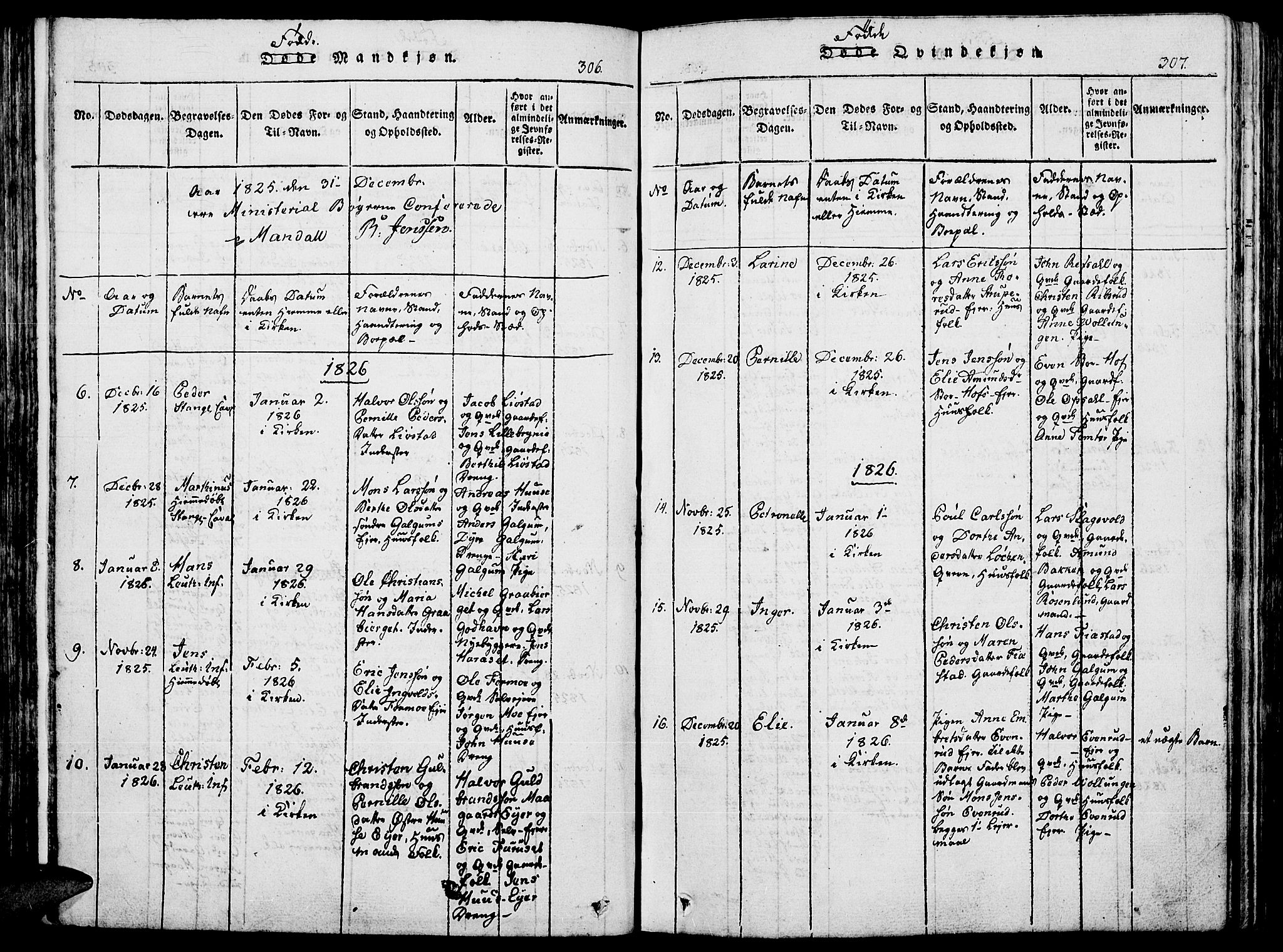 Romedal prestekontor, SAH/PREST-004/K/L0002: Parish register (official) no. 2, 1814-1828, p. 306-307