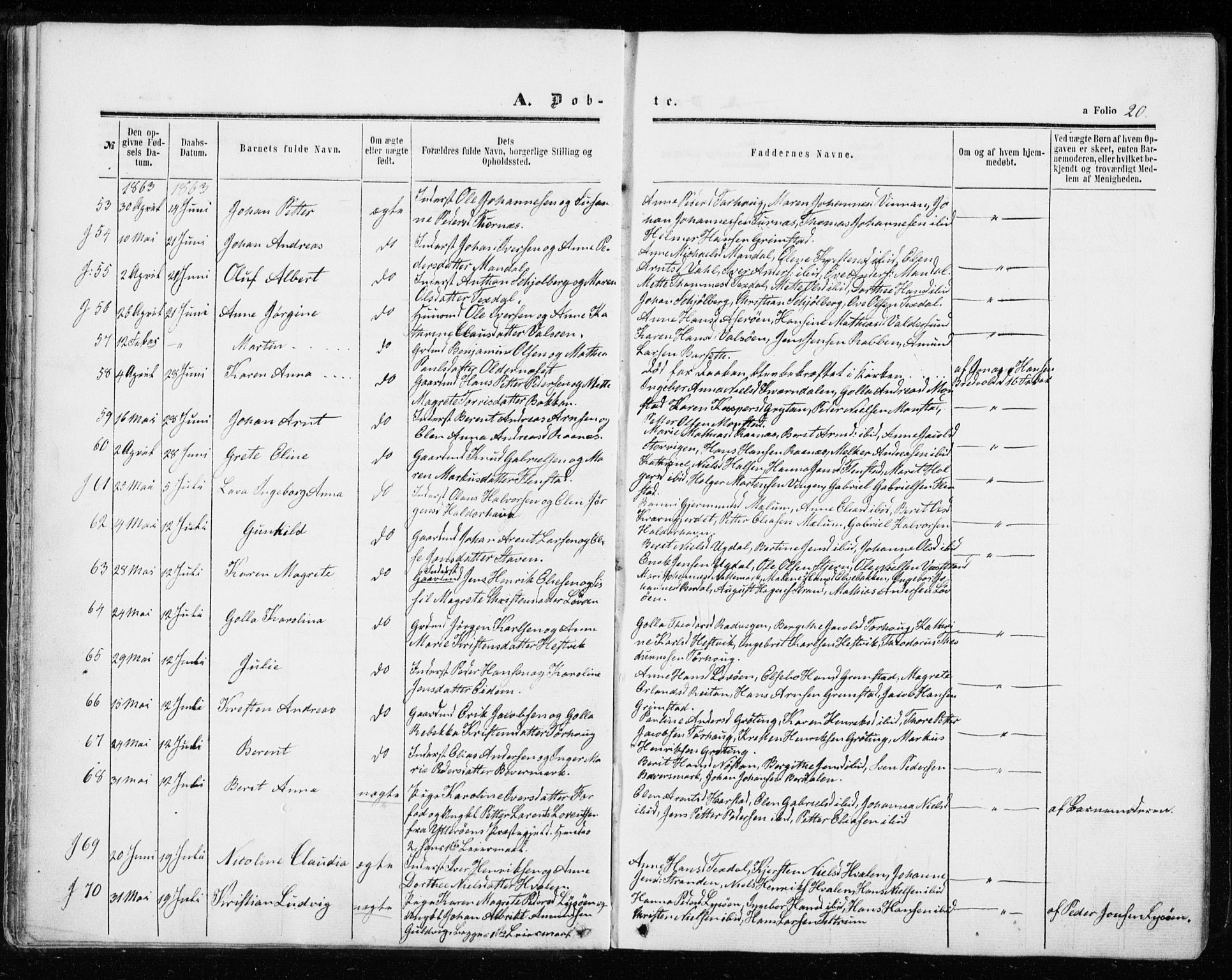 Ministerialprotokoller, klokkerbøker og fødselsregistre - Sør-Trøndelag, SAT/A-1456/655/L0678: Parish register (official) no. 655A07, 1861-1873, p. 20