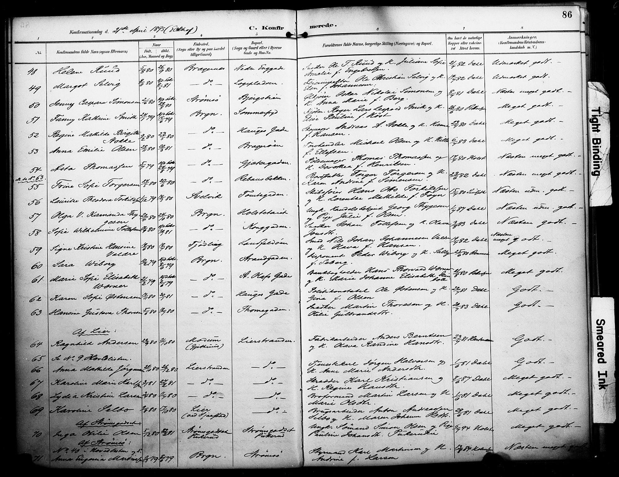 Bragernes kirkebøker, AV/SAKO-A-6/F/Fc/L0006: Parish register (official) no. III 6, 1888-1899, p. 86