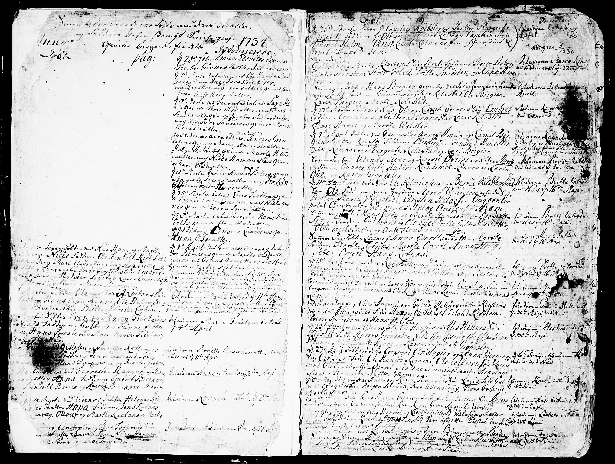 Nes prestekontor Kirkebøker, SAO/A-10410/F/Fa/L0003: Parish register (official) no. I 3, 1734-1781, p. 2
