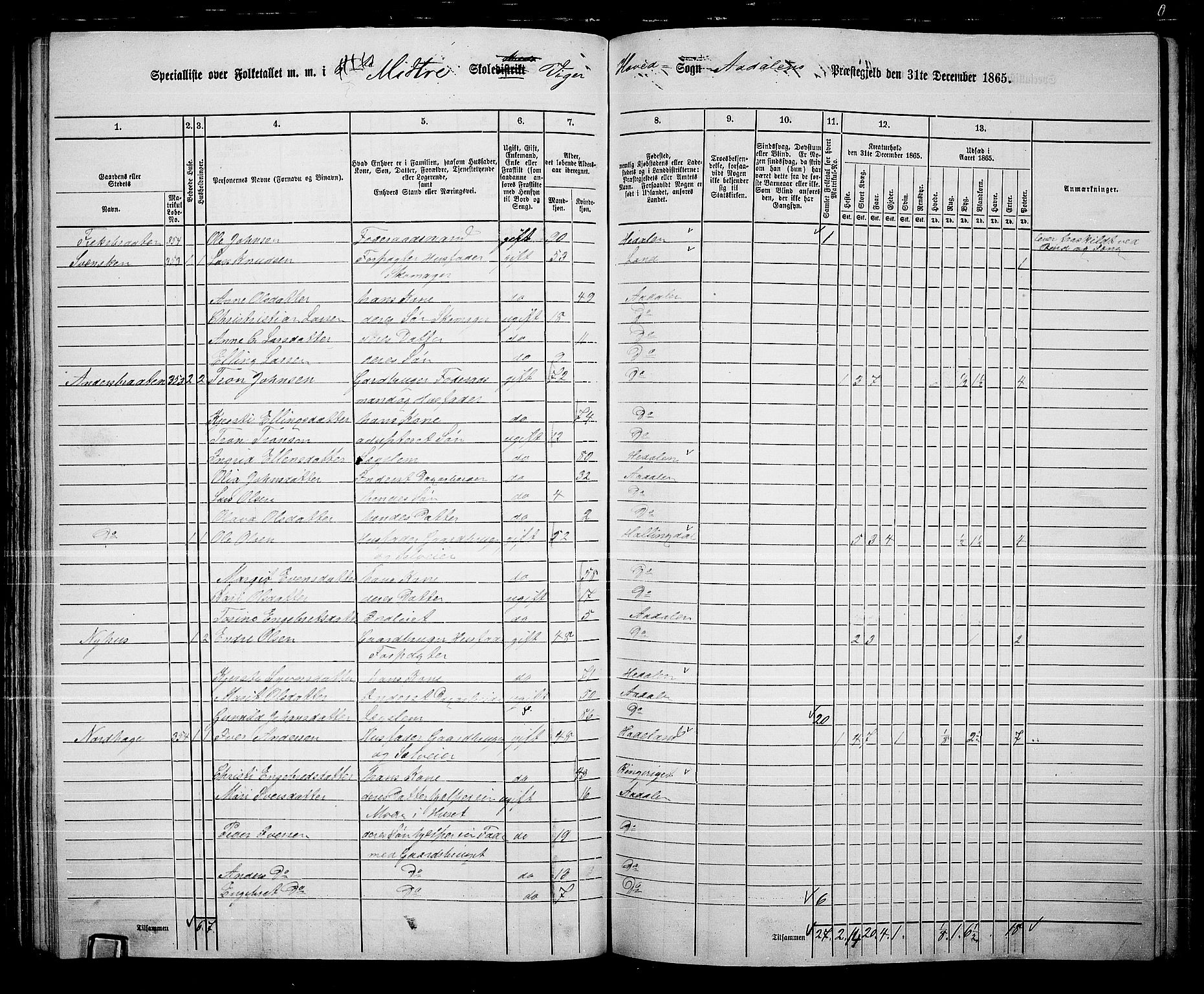 RA, 1865 census for Ådal, 1865, p. 65