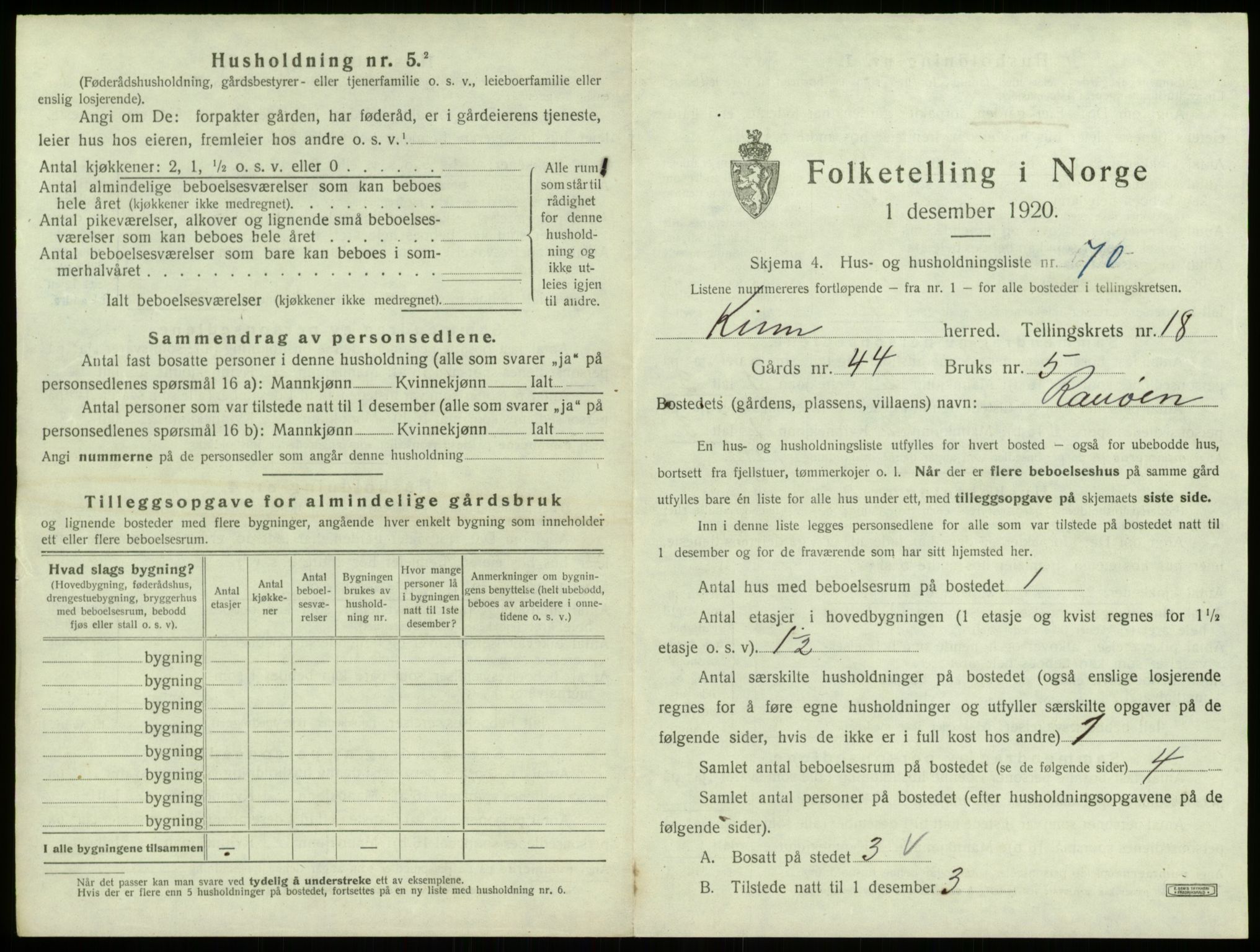 SAB, 1920 census for Kinn, 1920, p. 957