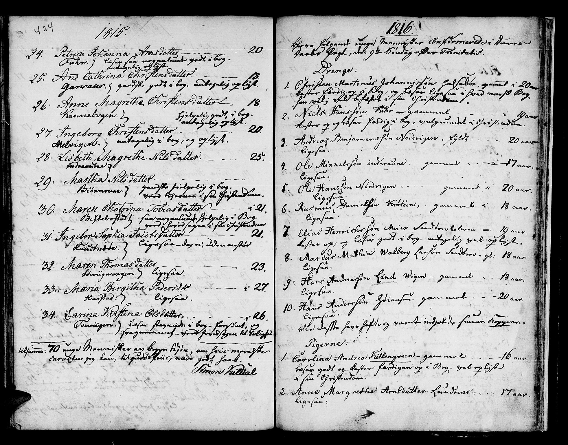 Trondenes sokneprestkontor, AV/SATØ-S-1319/H/Ha/L0005kirke: Parish register (official) no. 5, 1804-1820, p. 424-425