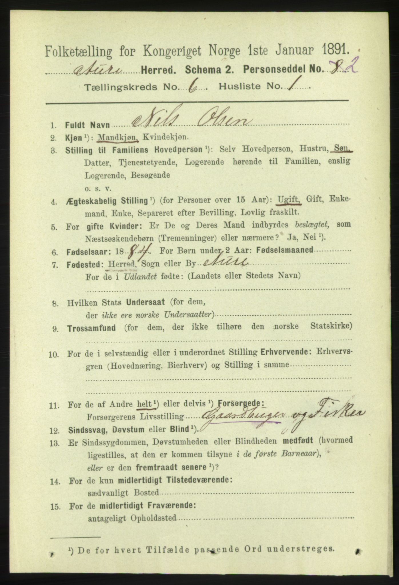 RA, 1891 census for 1569 Aure, 1891, p. 3372