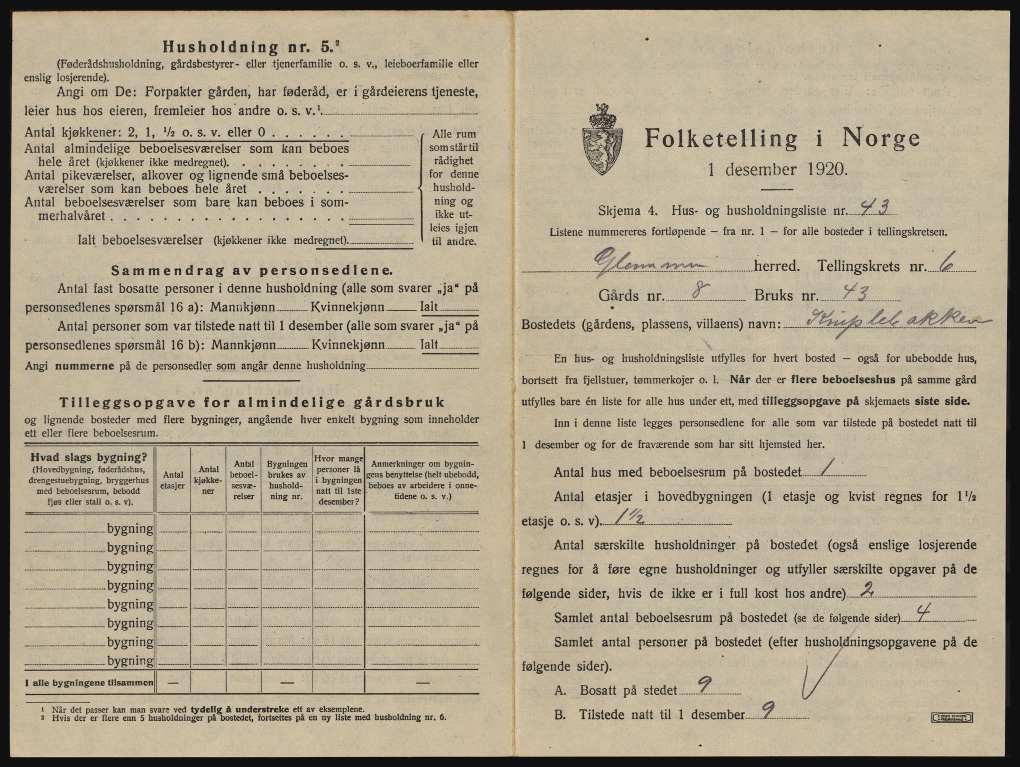 SAO, 1920 census for Glemmen, 1920, p. 2243