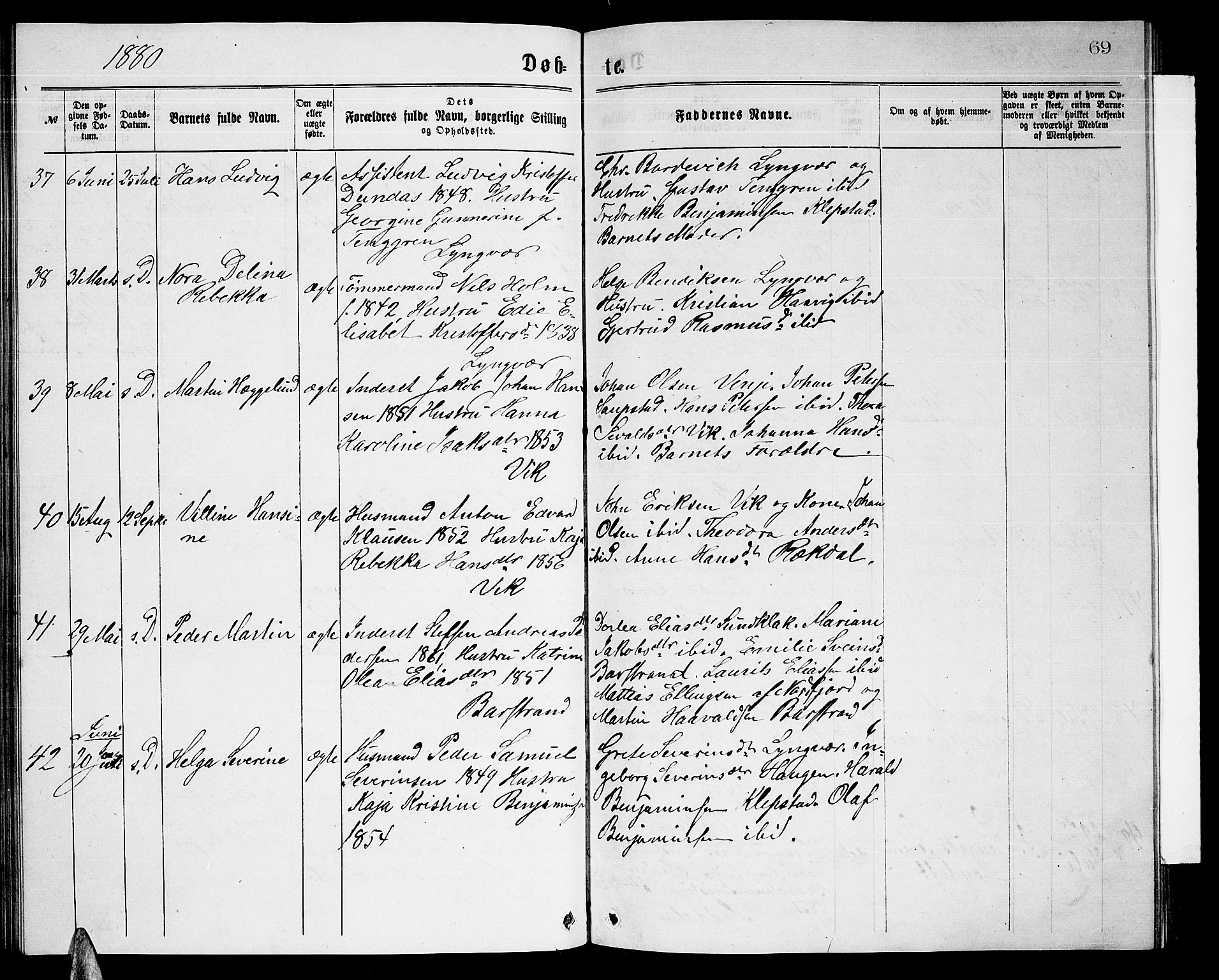 Ministerialprotokoller, klokkerbøker og fødselsregistre - Nordland, AV/SAT-A-1459/876/L1103: Parish register (copy) no. 876C02, 1870-1886, p. 69