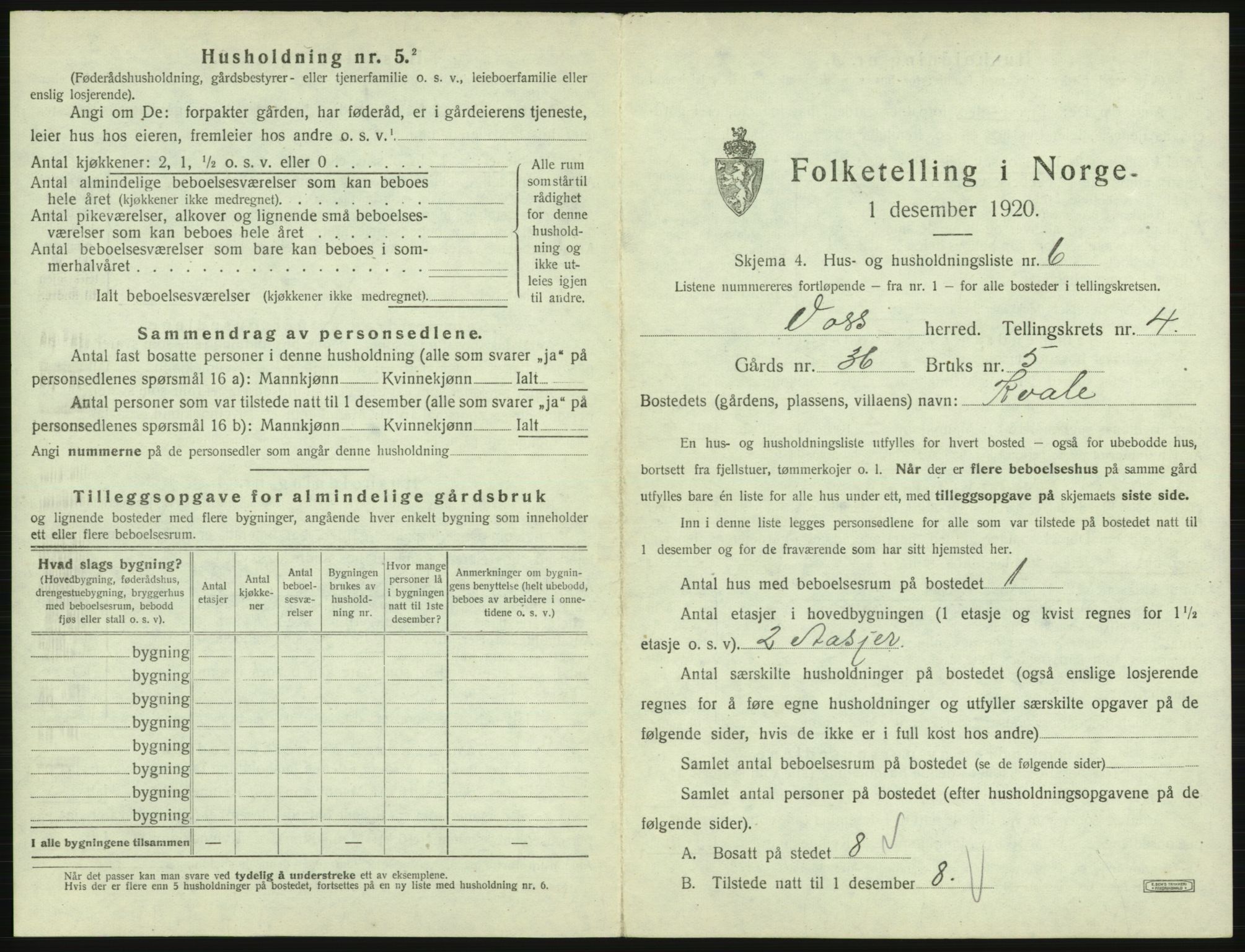 SAB, 1920 census for Voss, 1920, p. 407