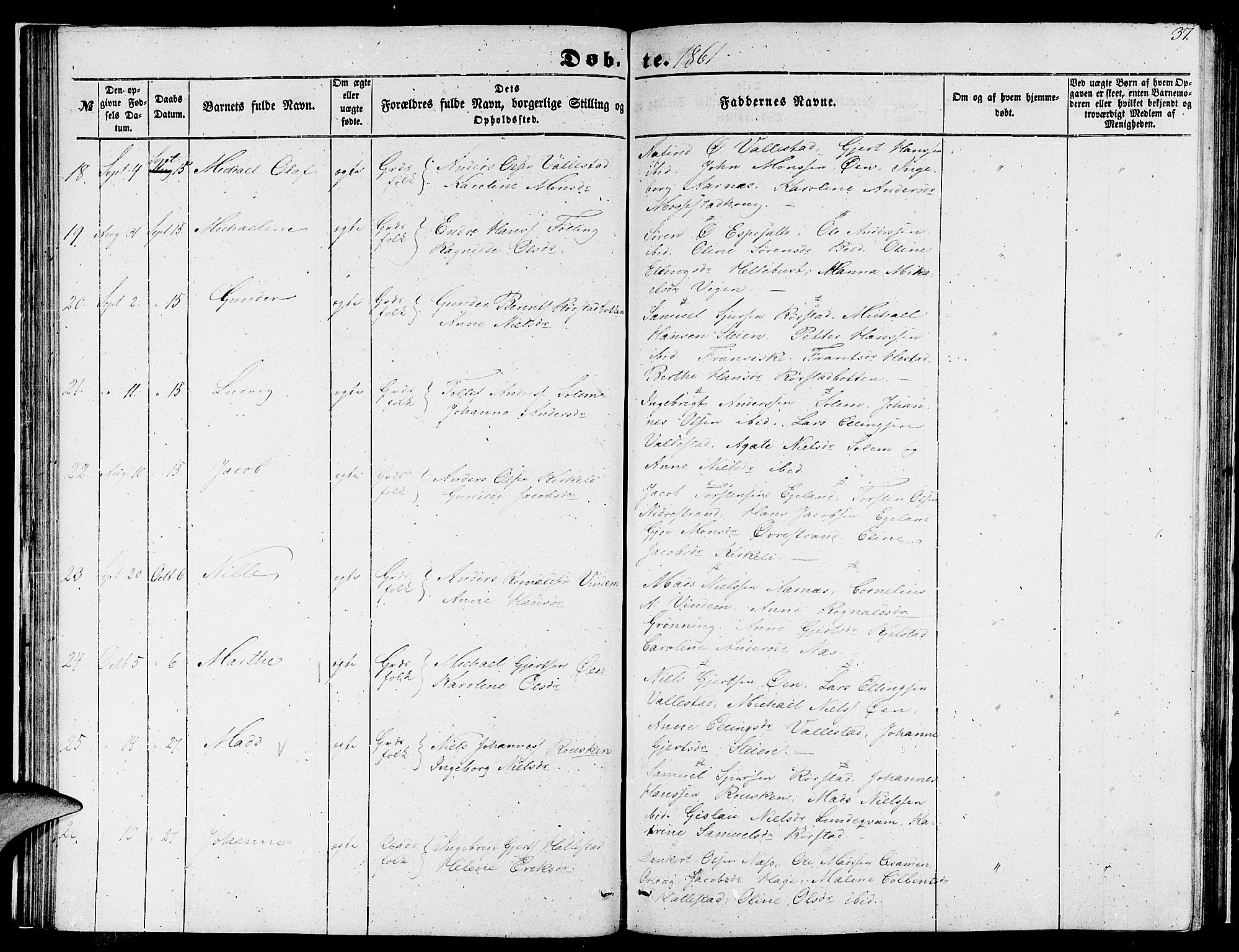 Gaular sokneprestembete, SAB/A-80001/H/Hab: Parish register (copy) no. C 1, 1853-1877, p. 37