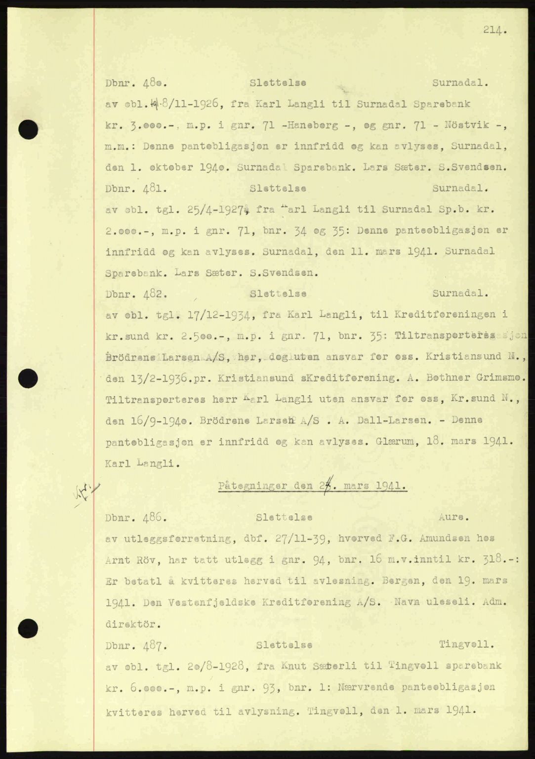 Nordmøre sorenskriveri, AV/SAT-A-4132/1/2/2Ca: Mortgage book no. C81, 1940-1945, Diary no: : 480/1941