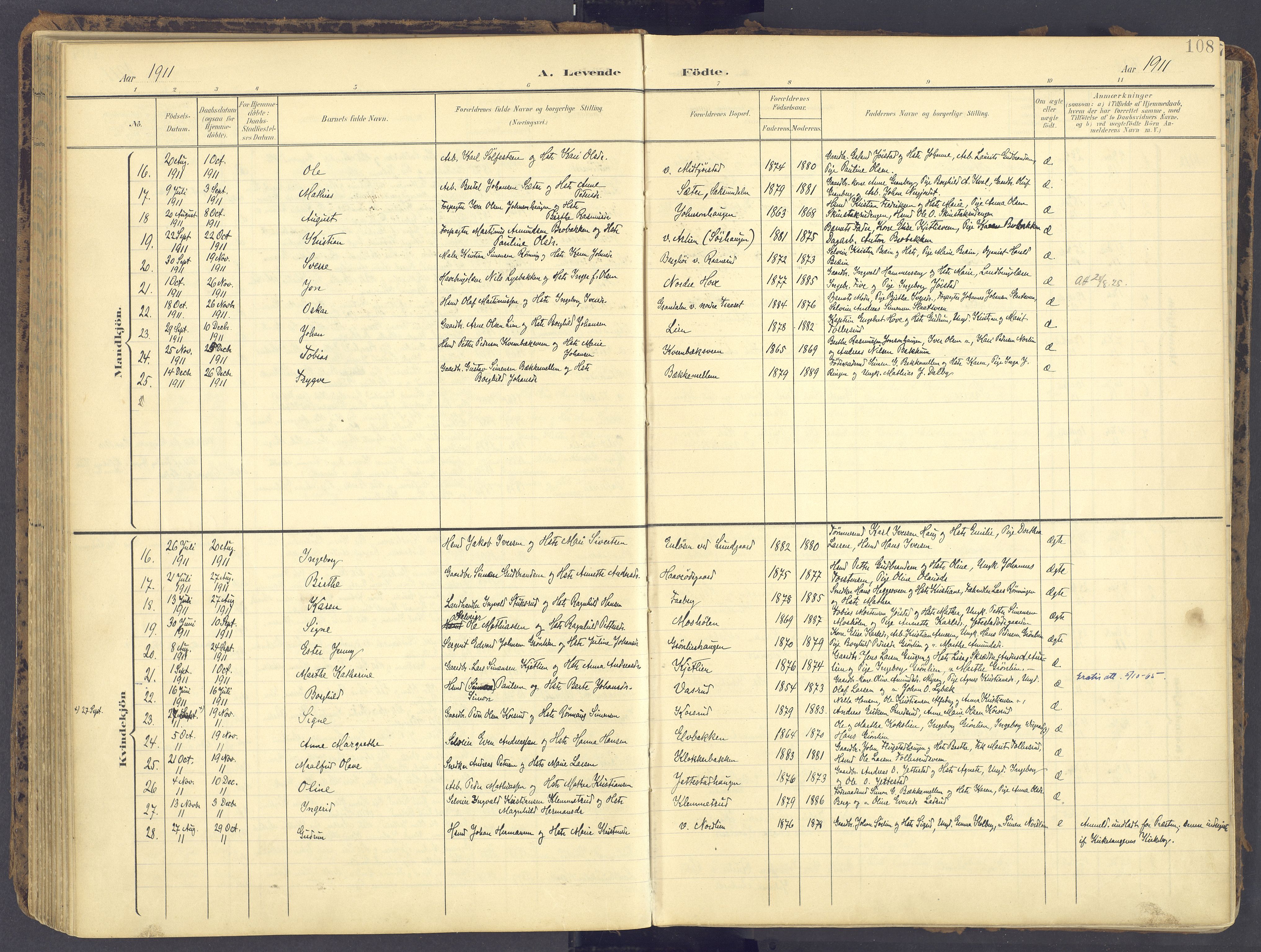 Fåberg prestekontor, SAH/PREST-086/H/Ha/Haa/L0012: Parish register (official) no. 12, 1899-1915, p. 108