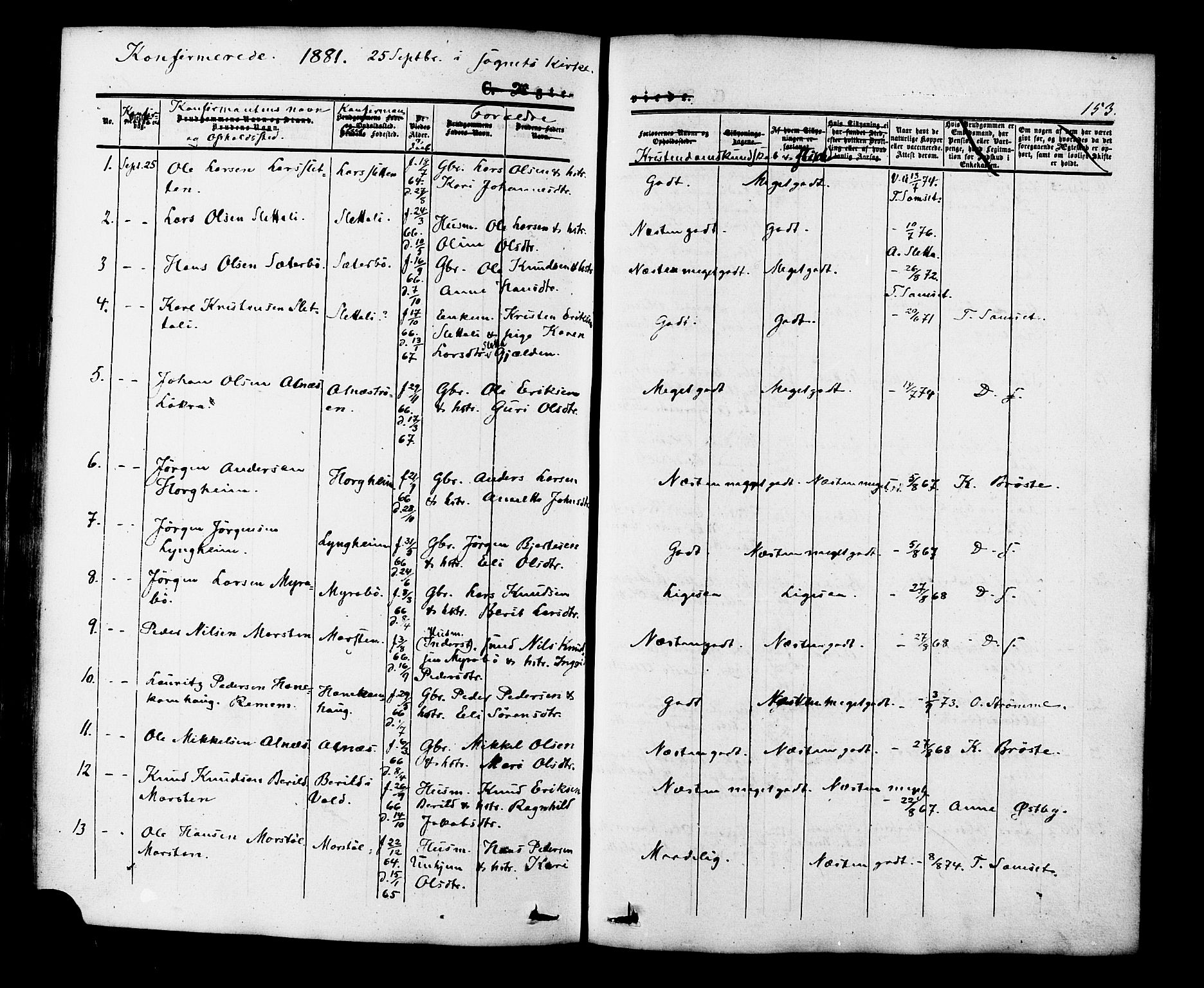 Ministerialprotokoller, klokkerbøker og fødselsregistre - Møre og Romsdal, SAT/A-1454/546/L0594: Parish register (official) no. 546A02, 1854-1882, p. 153