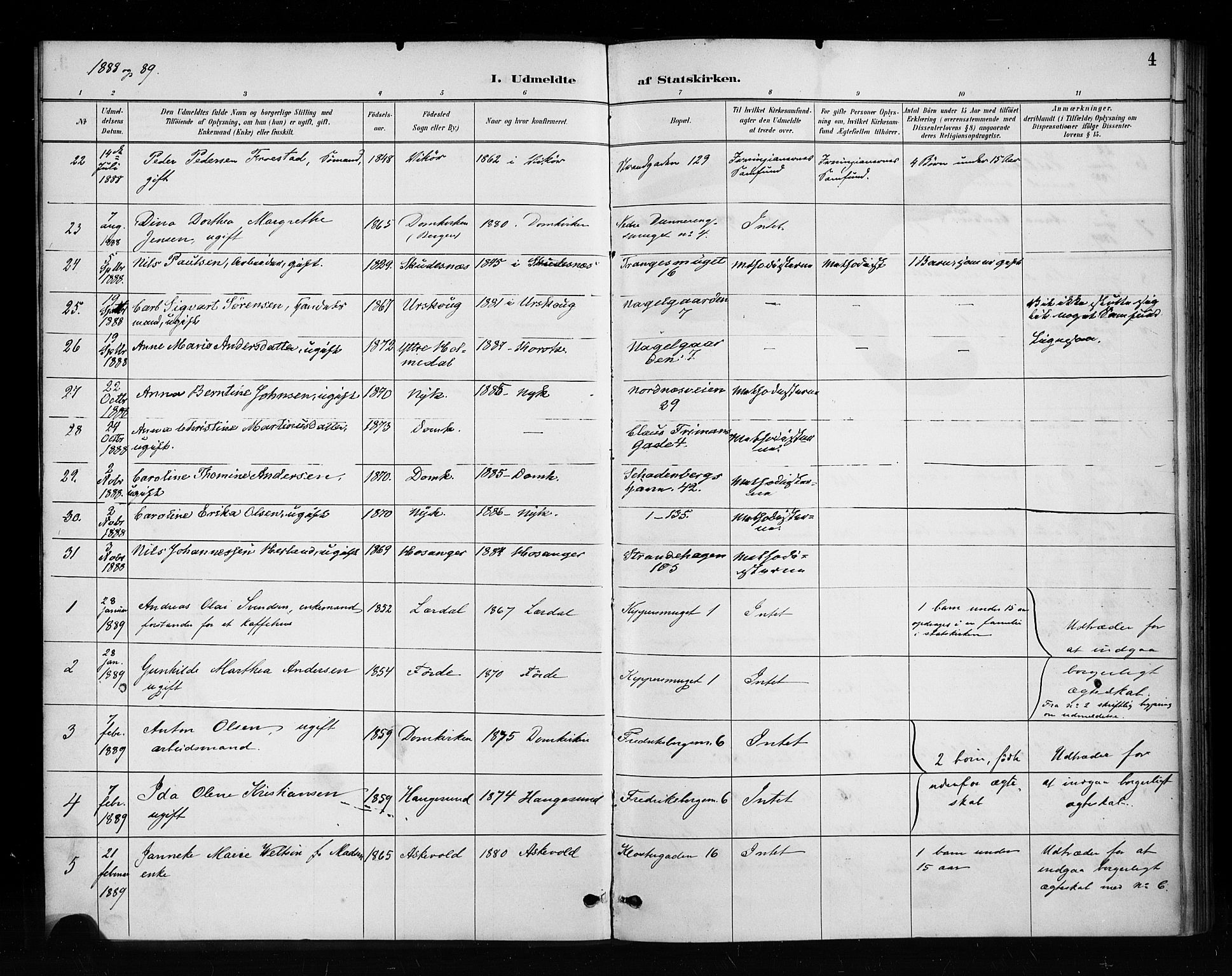 Nykirken Sokneprestembete, SAB/A-77101/H/Haa/L0053: Parish register (official) no. H 2, 1887-1897, p. 4