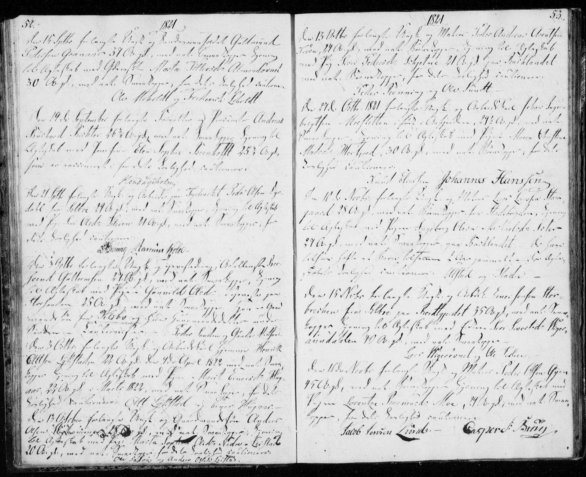 Ministerialprotokoller, klokkerbøker og fødselsregistre - Sør-Trøndelag, AV/SAT-A-1456/606/L0295: Banns register no. 606A10, 1815-1833, p. 52-53