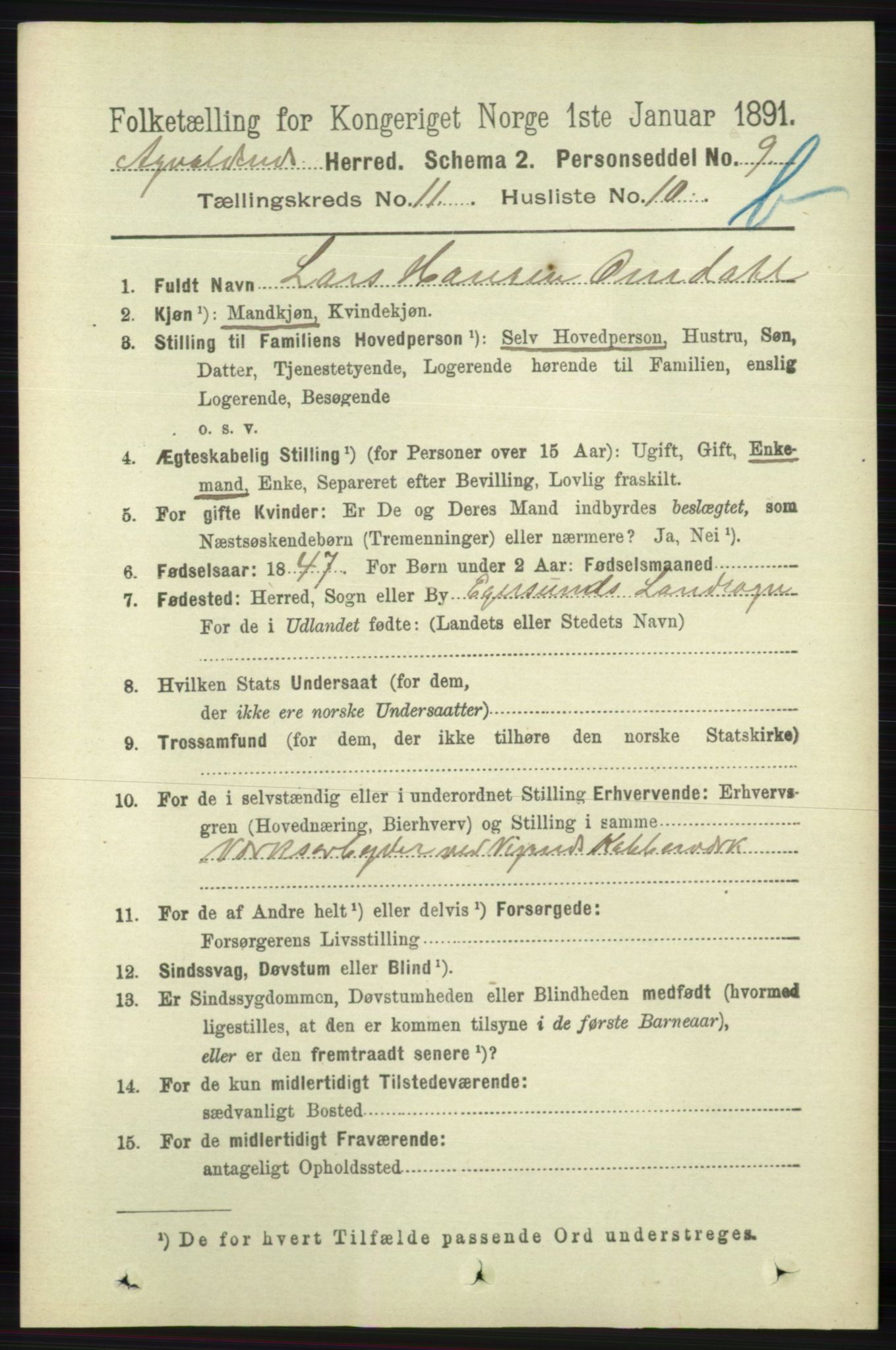 RA, 1891 census for 1147 Avaldsnes, 1891, p. 6373