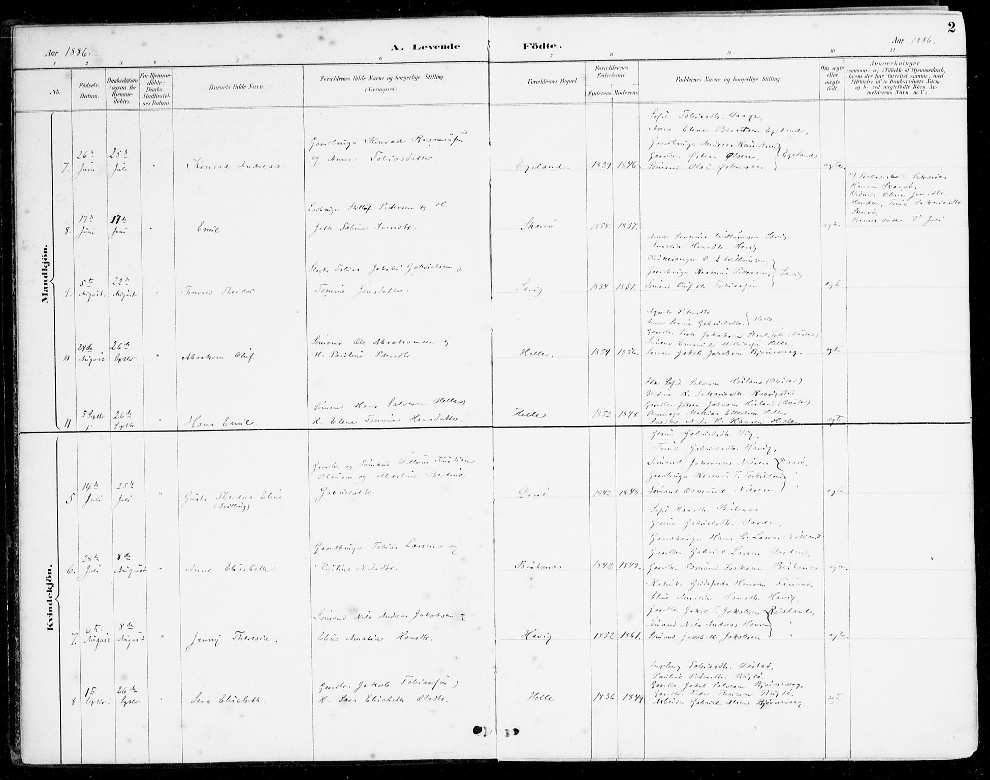Herad sokneprestkontor, AV/SAK-1111-0018/F/Fa/Fab/L0005: Parish register (official) no. A 5, 1886-1913, p. 2
