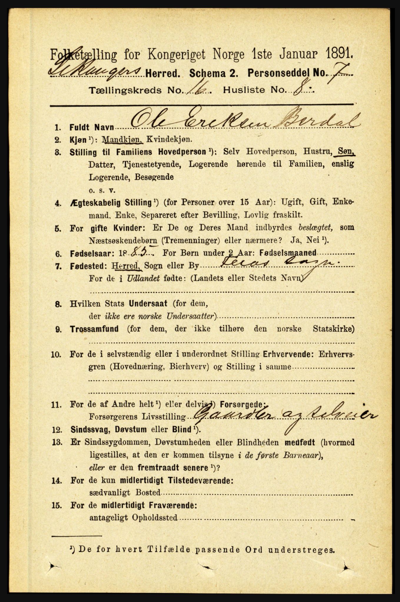 RA, 1891 census for 1419 Leikanger, 1891, p. 3034