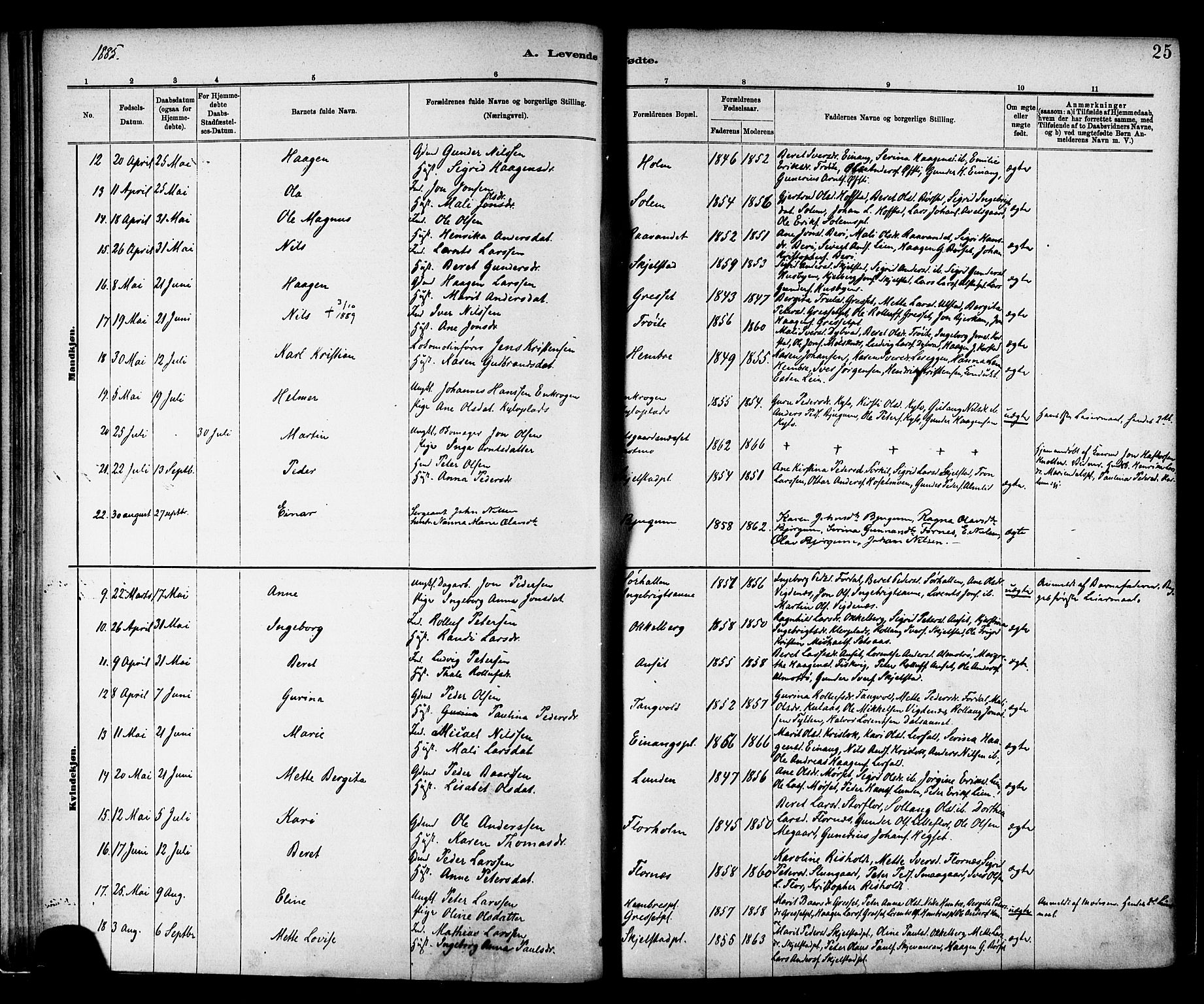 Ministerialprotokoller, klokkerbøker og fødselsregistre - Nord-Trøndelag, AV/SAT-A-1458/703/L0030: Parish register (official) no. 703A03, 1880-1892, p. 25