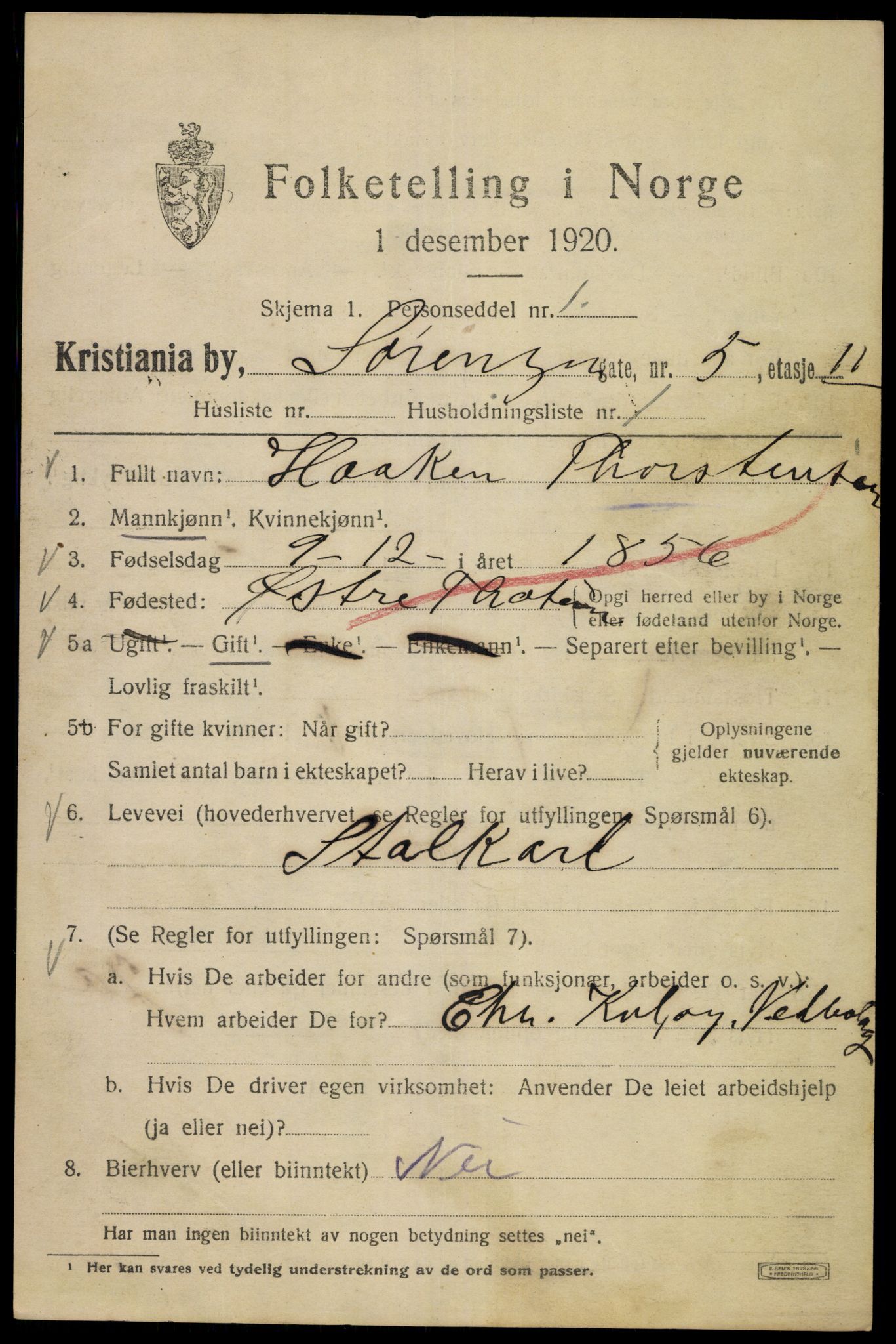 SAO, 1920 census for Kristiania, 1920, p. 562081