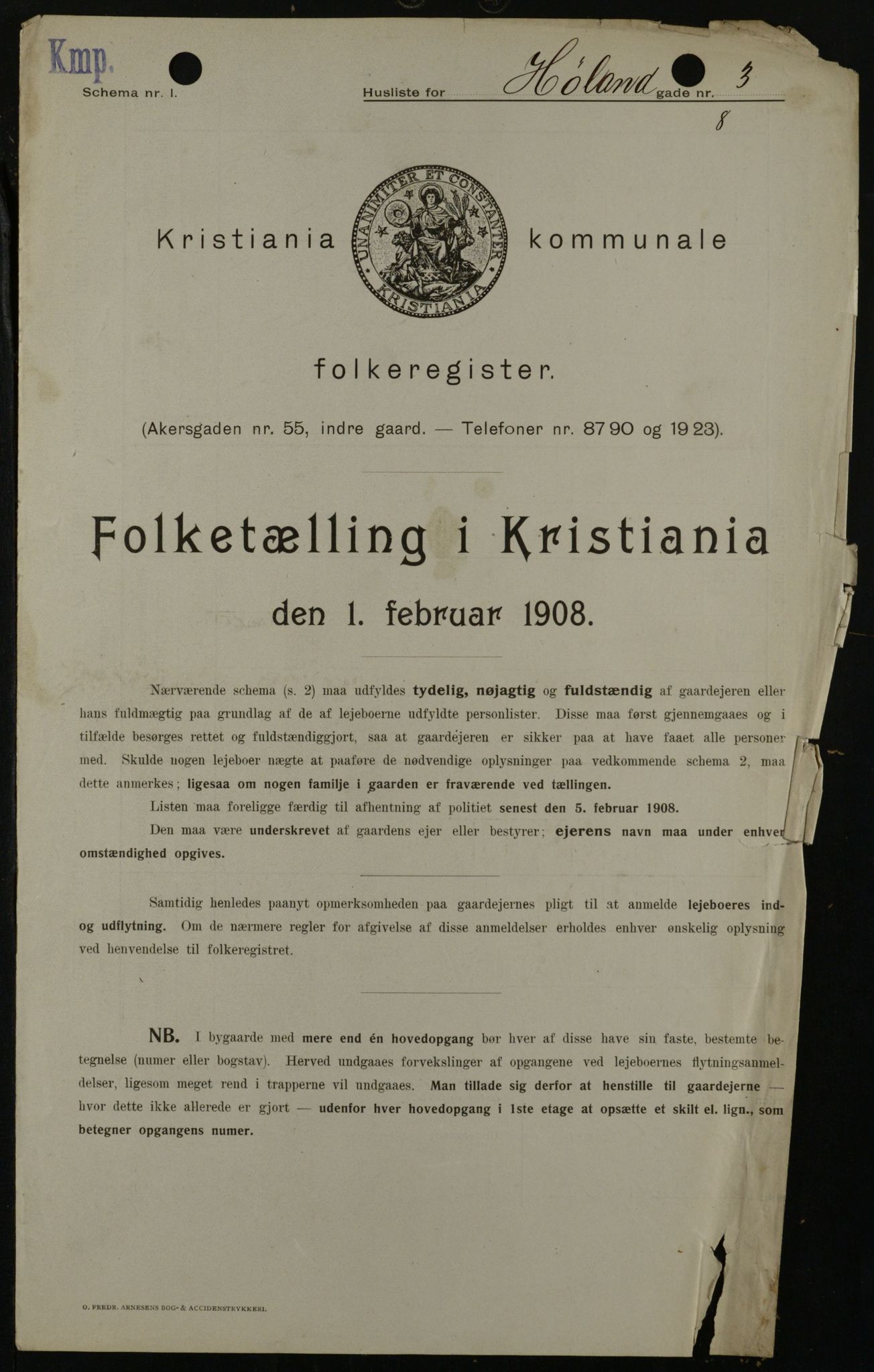 OBA, Municipal Census 1908 for Kristiania, 1908, p. 38007