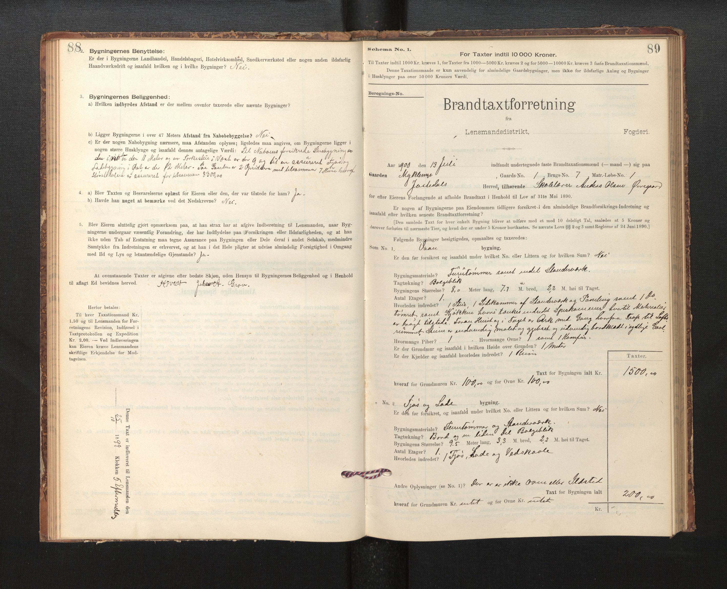 Lensmannen i Jostedal, SAB/A-28601/0012/L0003: Branntakstprotokoll, skjematakst, 1895-1906, p. 88-89